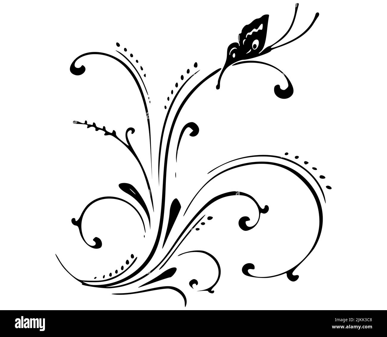 Motif papillons de silhouette noire avec quelques tourbillons et boucles Illustration de Vecteur