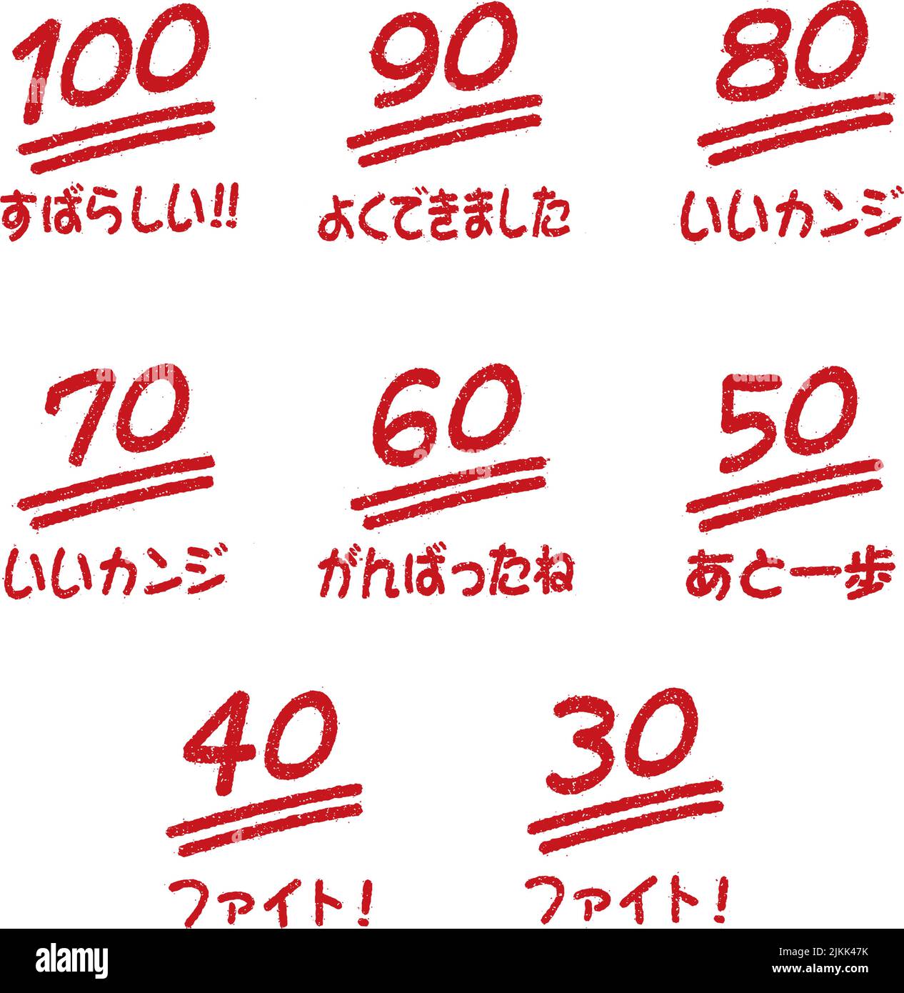 Jeu d'illustrations vectorielles pour l'estampille de score d'examen pour usage scolaire, etc Illustration de Vecteur