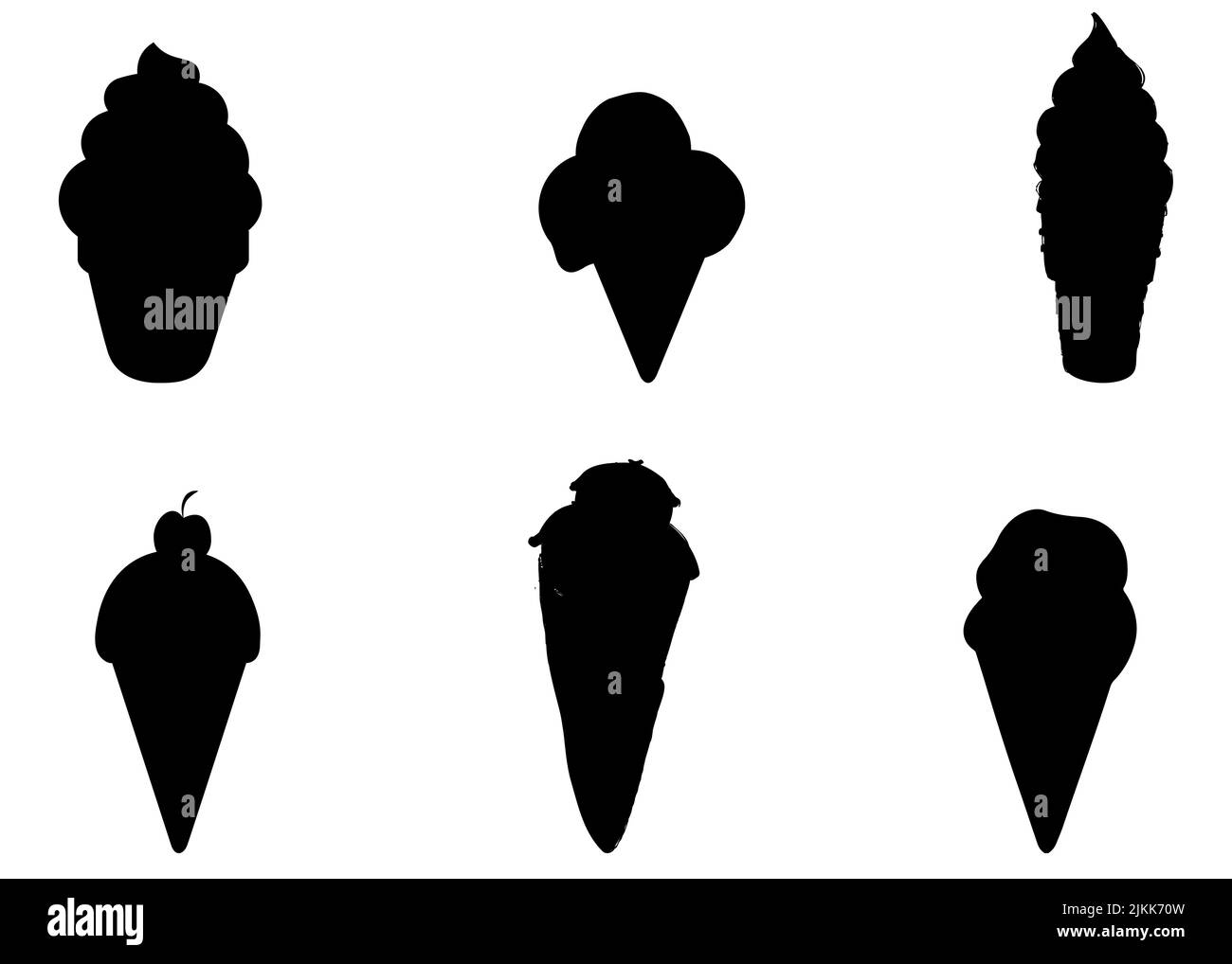 Ensemble de crème glacée aux gaufres isolées sur fond blanc, collection de silhouettes de cônes de crème glacée Illustration de Vecteur