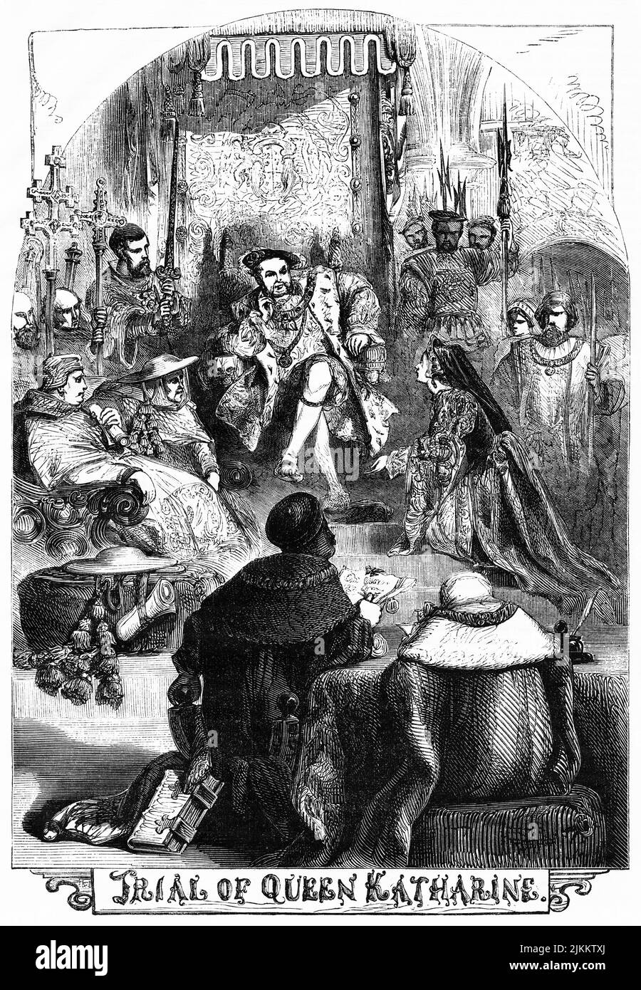 Procès de la reine Catherine, illustration du livre, « John Cassel's Illustrated History of England, Volume II », texte de William Howitt, Cassell, Petter et Galpin, Londres, 1858 Banque D'Images