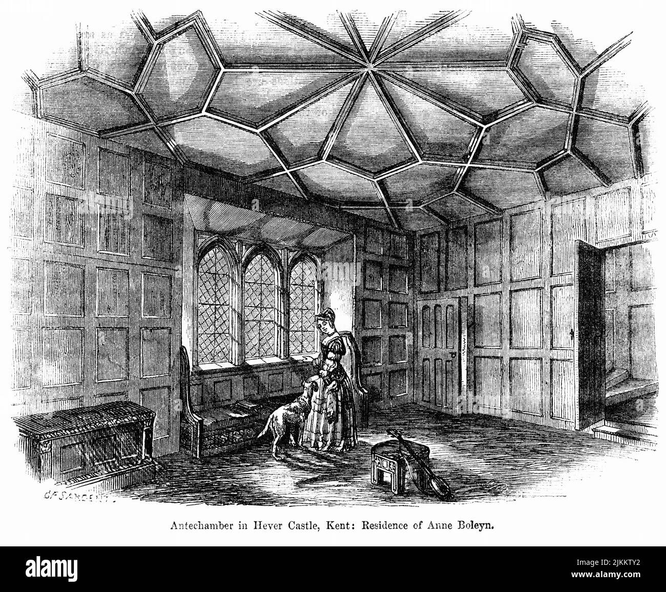 Antechamber dans le château de Hever, Kent, Résidence d'Anne Boleyn, Illustration du livre, « John Cassel's Illustrated History of England, Volume II », texte de William Howitt, Cassell, Petter, et Galpin, Londres, 1858 Banque D'Images