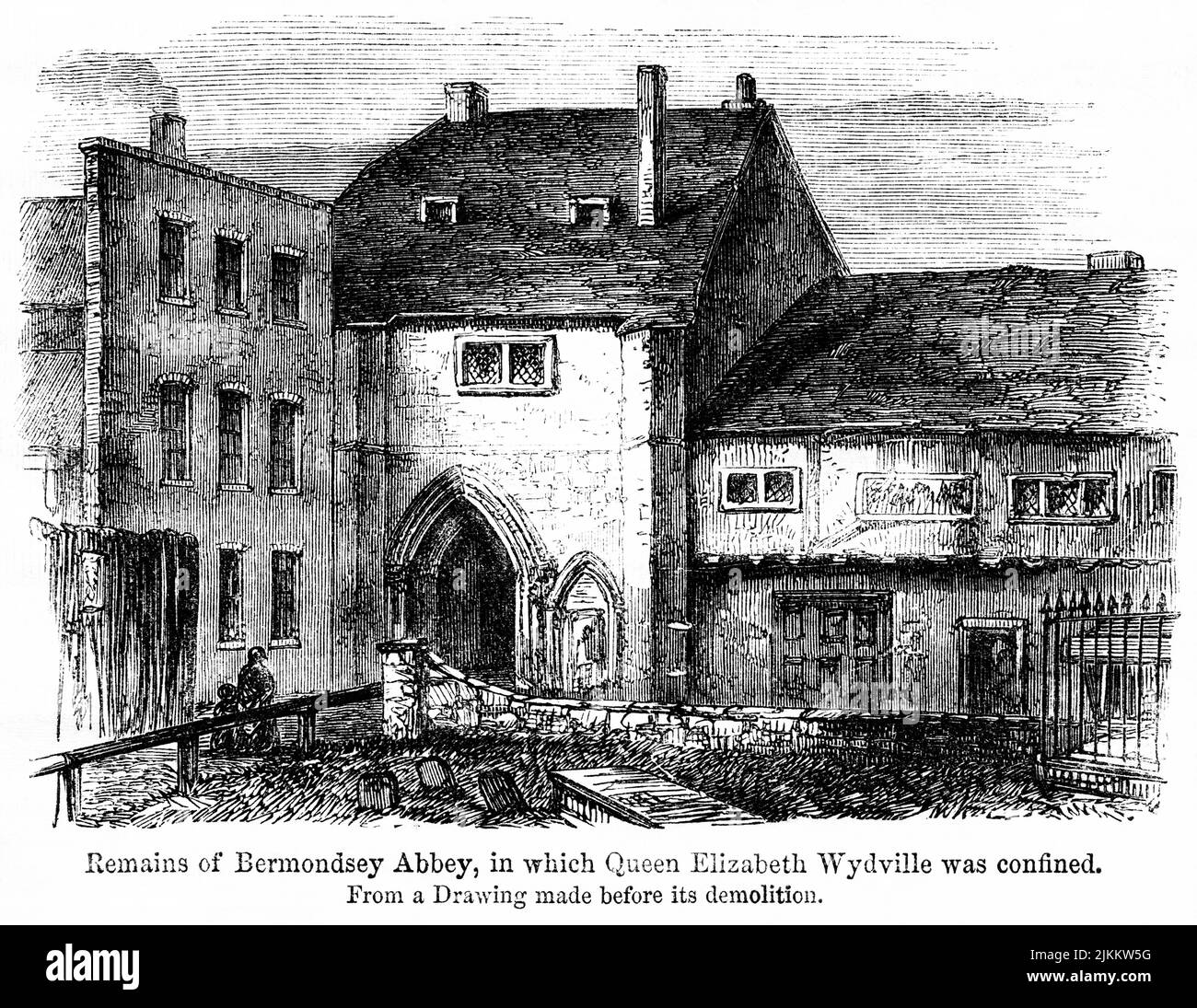 Vestiges de l'abbaye de Bermondsey, dans laquelle la reine Elizabeth Wydville était confinée, illustration du livre, « John Cassel's Illustrated History of England, Volume II », texte de William Howitt, Cassell, Petter, et Galpin, Londres, 1858 Banque D'Images
