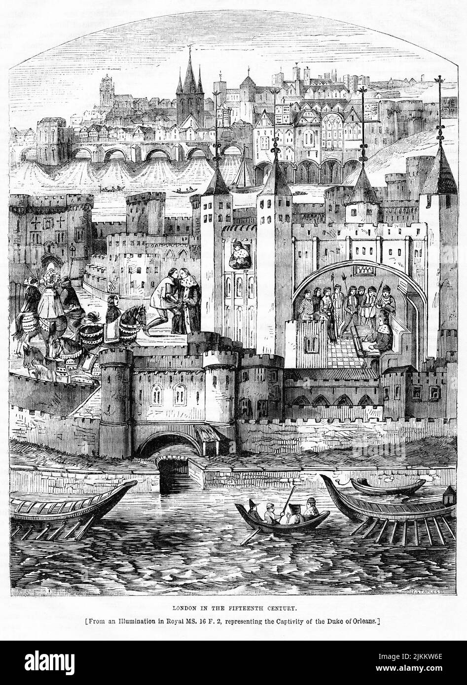 Londres au 15th siècle, illustration du livre, « John Cassel's Illustrated History of England, Volume II », texte de William Howitt, Cassell, Petter et Galpin, Londres, 1858 Banque D'Images