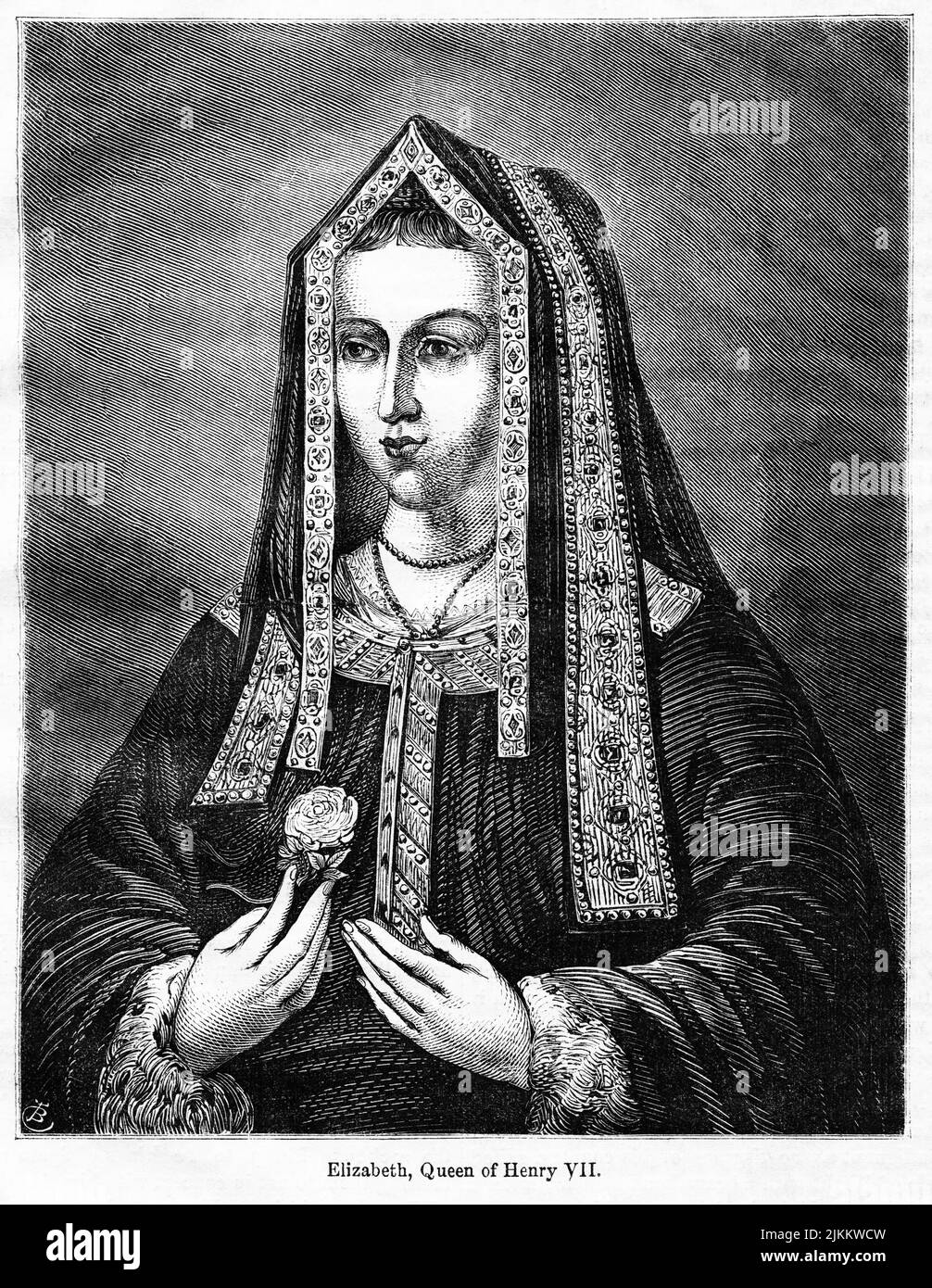 Elizabeth, Reine d'Henry VII, illustration du livre, « John Cassel's Illustrated History of England, Volume II », texte de William Howitt, Cassell, Petter et Galpin, Londres, 1858 Banque D'Images