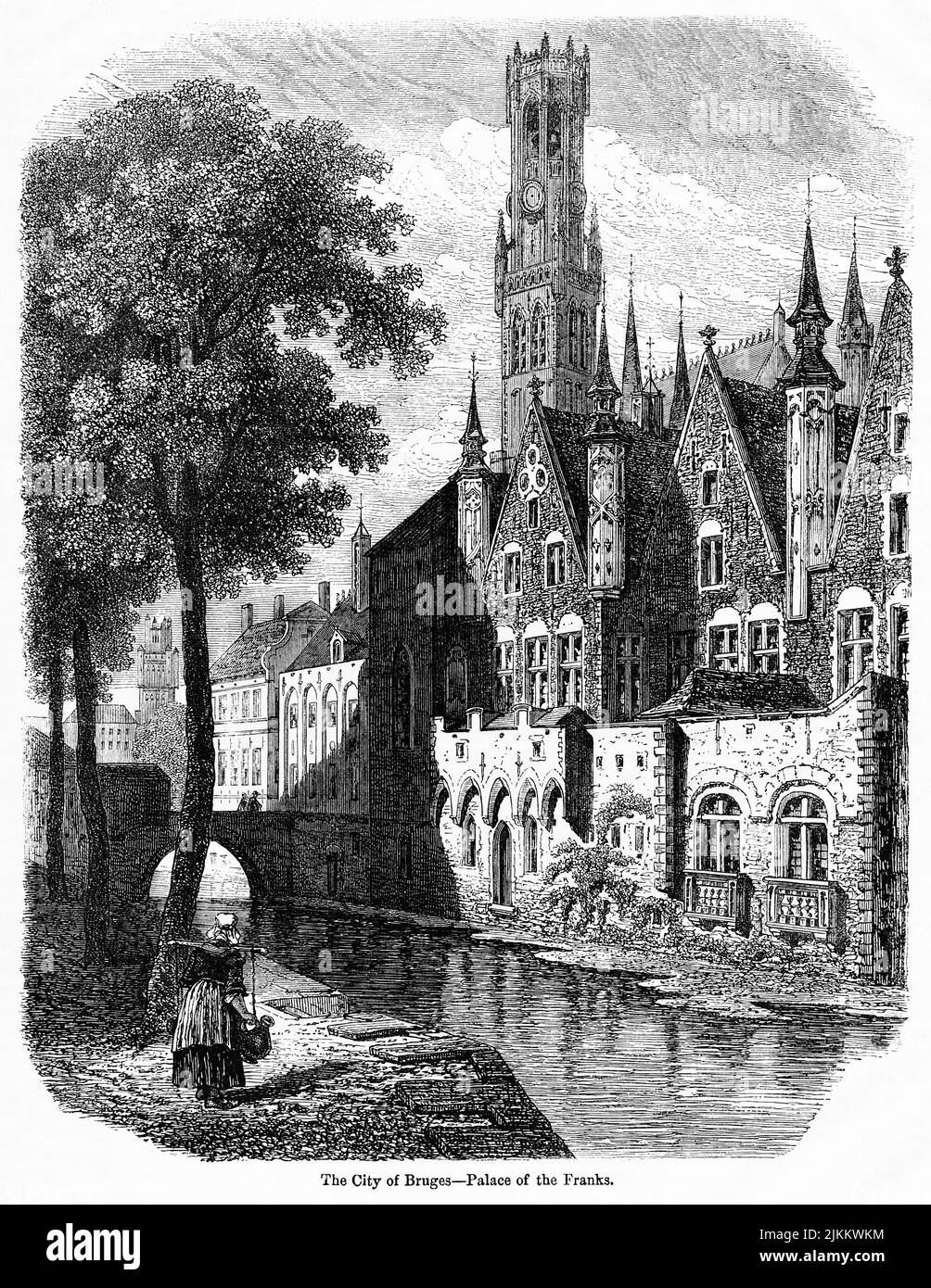 La ville de Bruges, Palais des Francs, Illustration du livre, « John Cassel's Illustrated History of England, Volume II », texte de William Howitt, Cassell, Petter, et Galpin, Londres, 1858 Banque D'Images