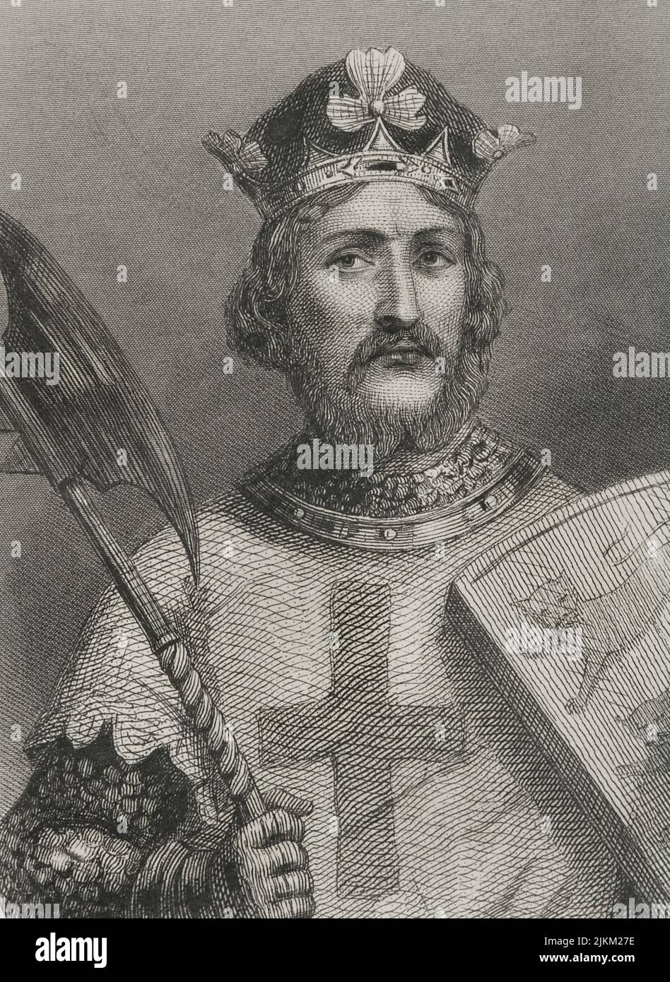 Richard I (1157-1199). Roi d'Angleterre (1189-1199), surnommé Richard cœur de Lion. Maison de Plantagenet. Portrait. Gravure. 'Historia Universal', par César Cantú. Volume III, 1855. Banque D'Images