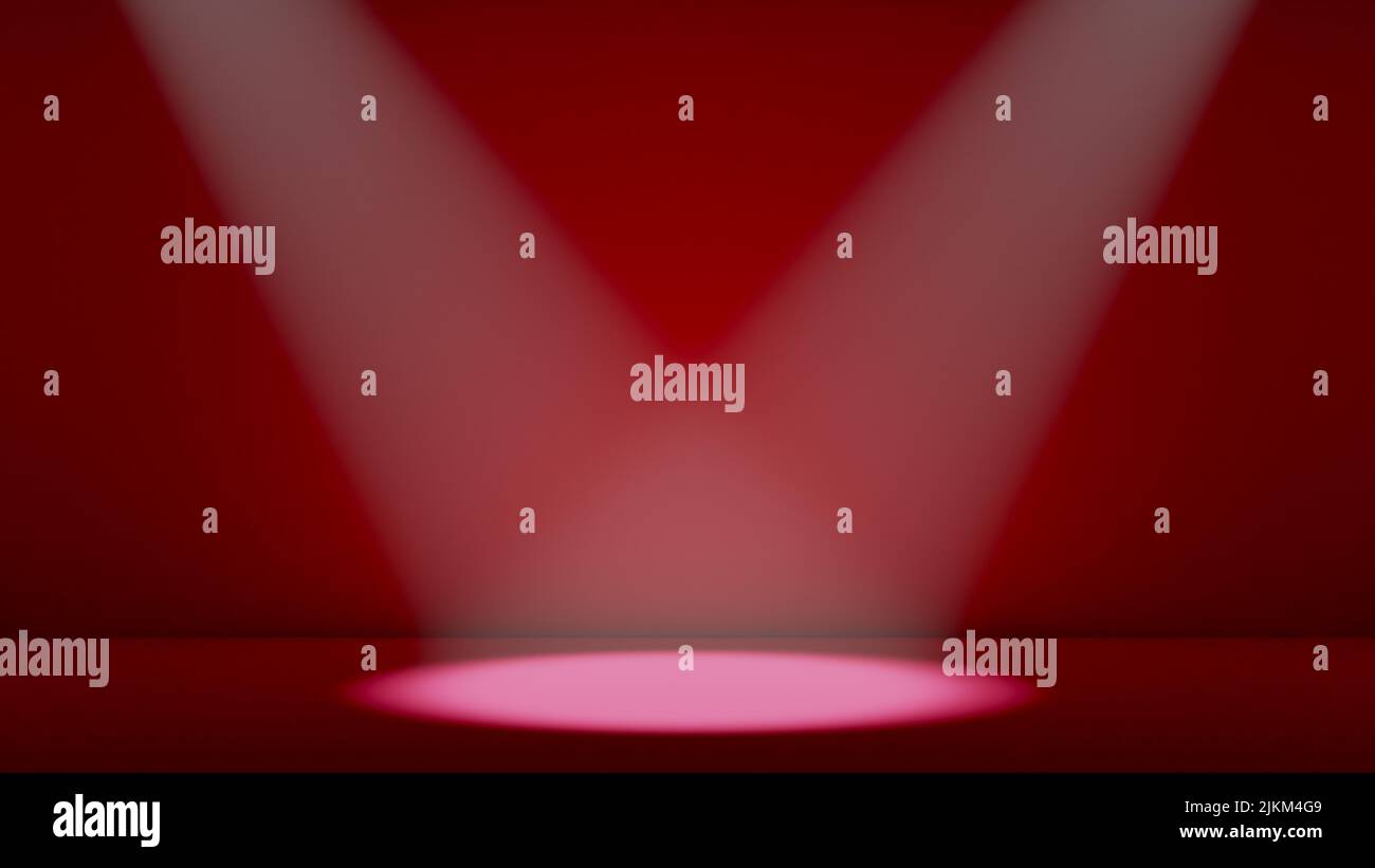 Deux projecteurs au centre du podium ou de la scène rouge Banque D'Images