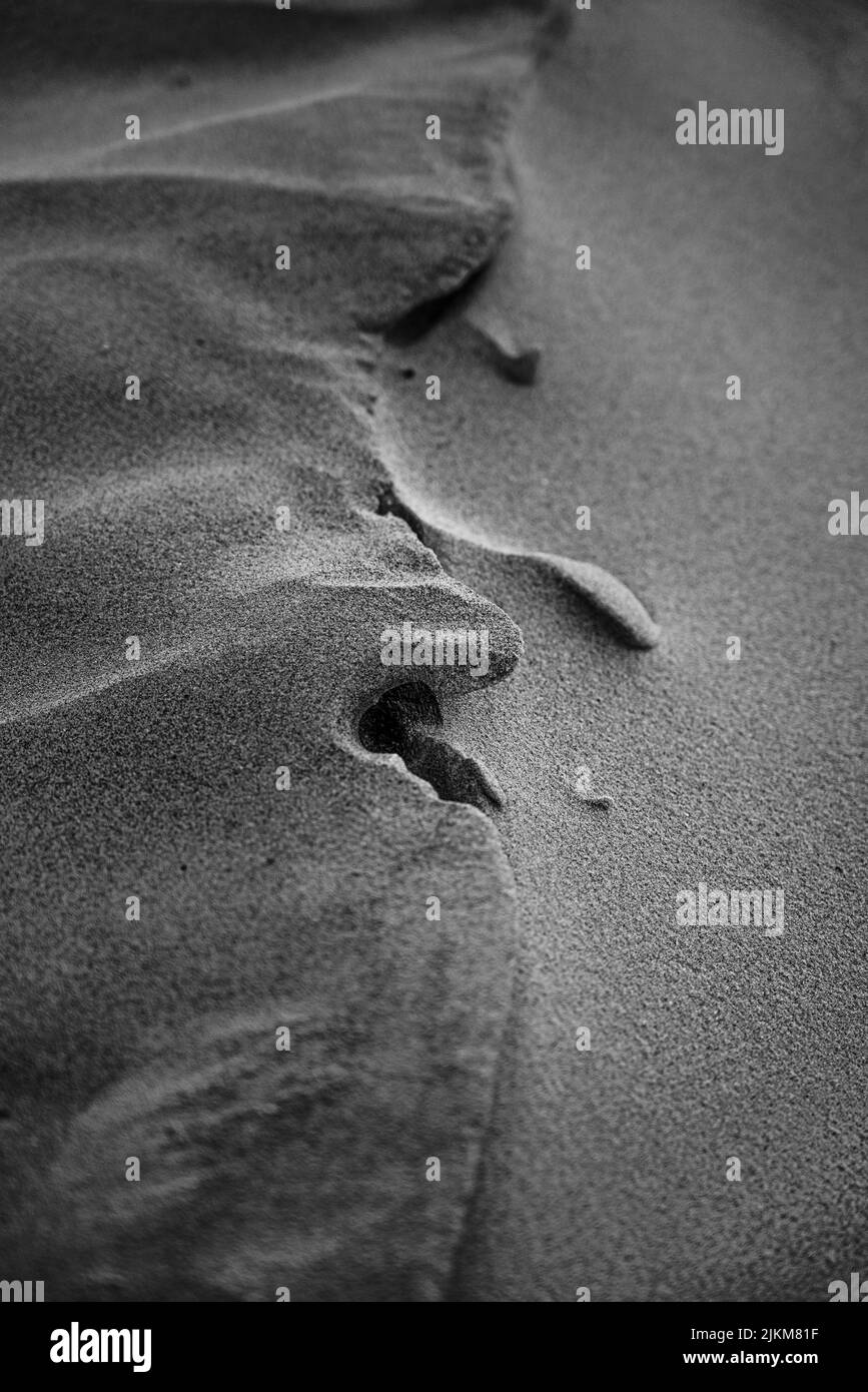 Une photo en niveaux de gris du sable dans le désert Banque D'Images