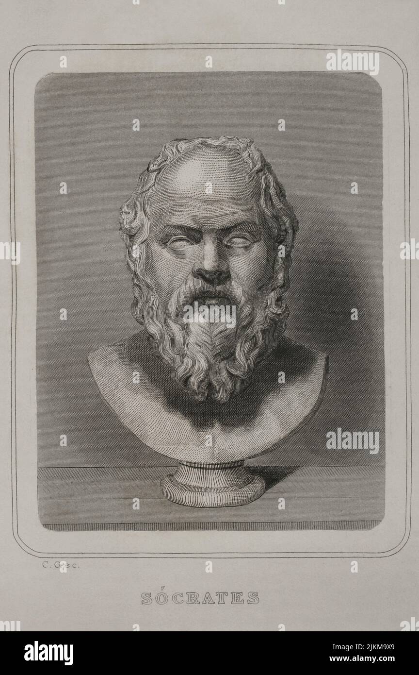 Socrates (469 BC - 399 BC). Philosophe grec. Portrait. Gravure. 'Historia Universal', par César Cantú. Volume I, 1854. Banque D'Images