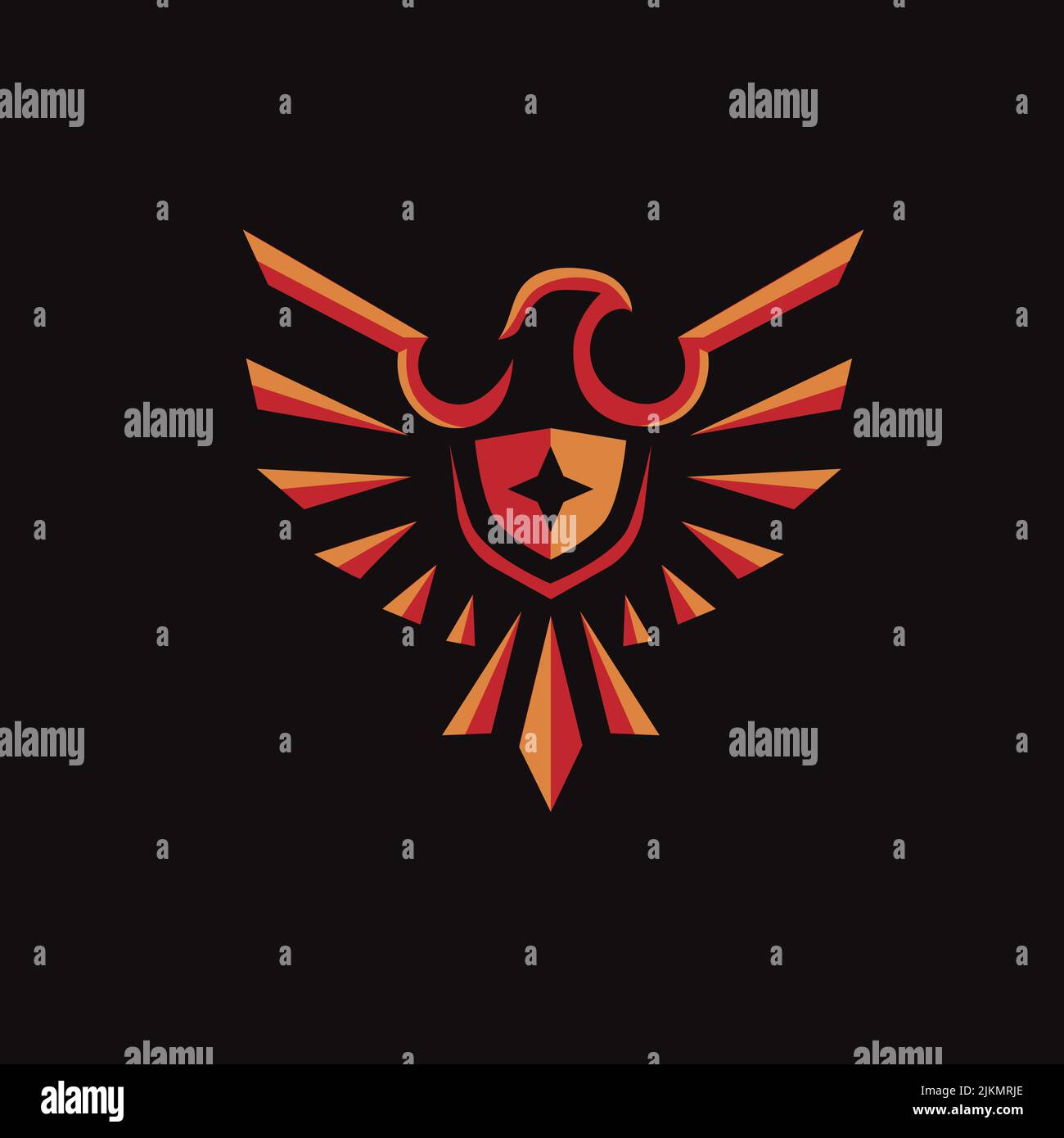 Dessin vectoriel d'un logo en forme d'aigle avec une étoile au milieu sur fond noir Illustration de Vecteur