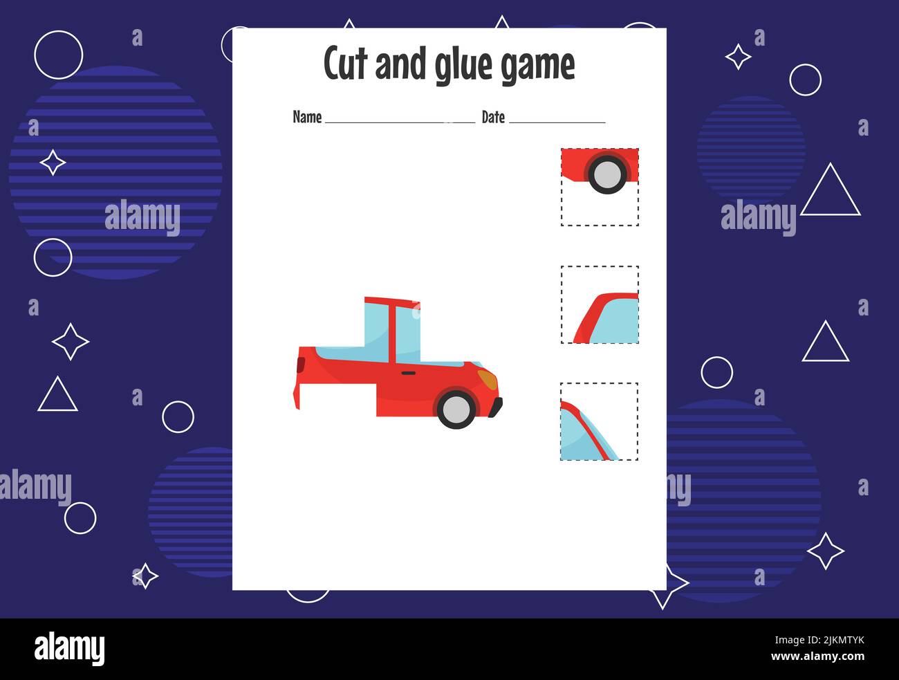 Jeu de coupe et de colle pour les enfants. Pratique de coupe pour les présélectionneurs. Jeu de papier d'éducation pour les enfants Illustration de Vecteur