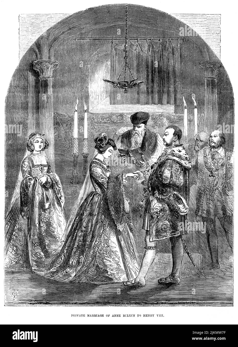 Mariage privé d'Anne Boleyn à Henry VIII, illustration du livre, « John Cassel's Illustrated History of England, Volume II », texte de William Howitt, Cassell, Petter, et Galpin, Londres, 1858 Banque D'Images