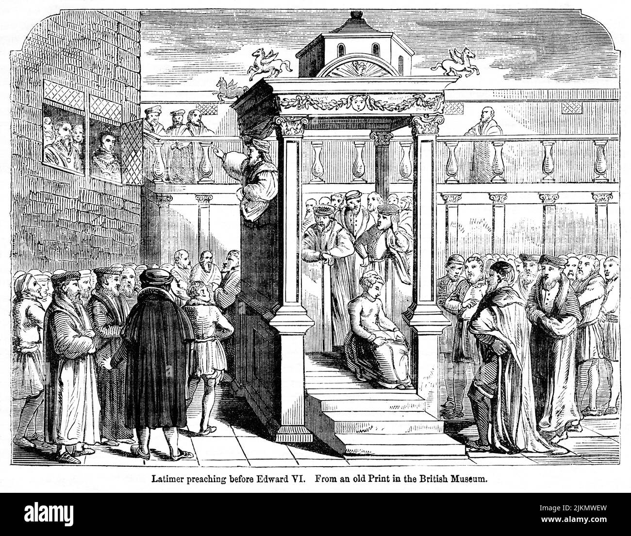 Latimer prêchant avant Edward VI, Illustration du livre, « John Cassel's Illustrated History of England, Volume II », texte de William Howitt, Cassell, Petter, et Galpin, Londres, 1858 Banque D'Images