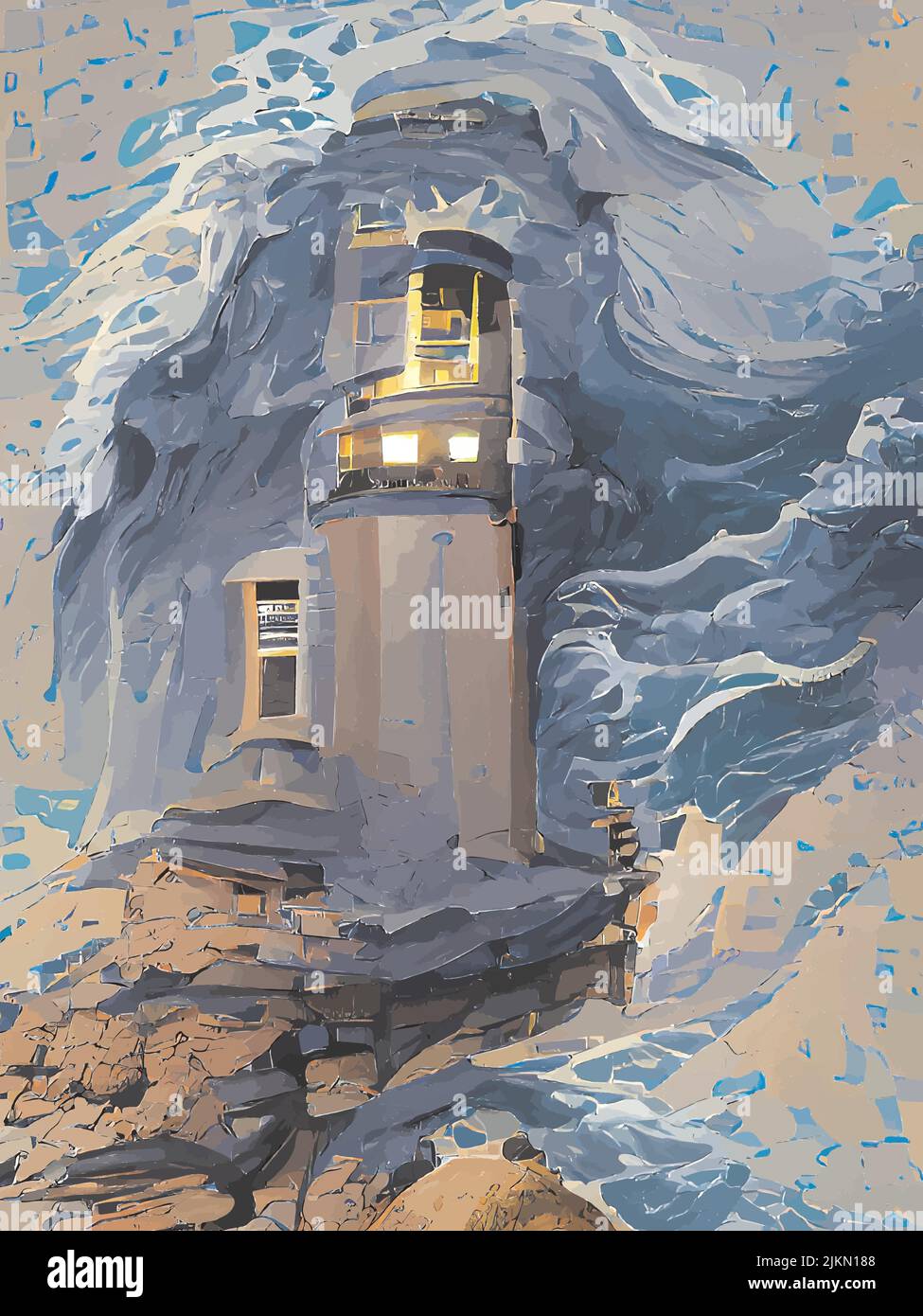 peinture numérique des phares dans la mer Illustration de Vecteur