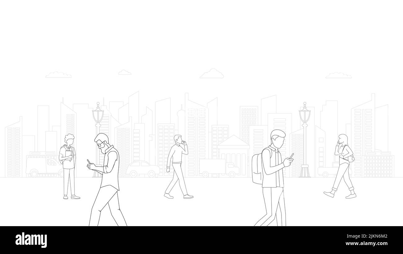 les gens de style de vie et les touristes dans la ville et le bâtiment Illustration de Vecteur