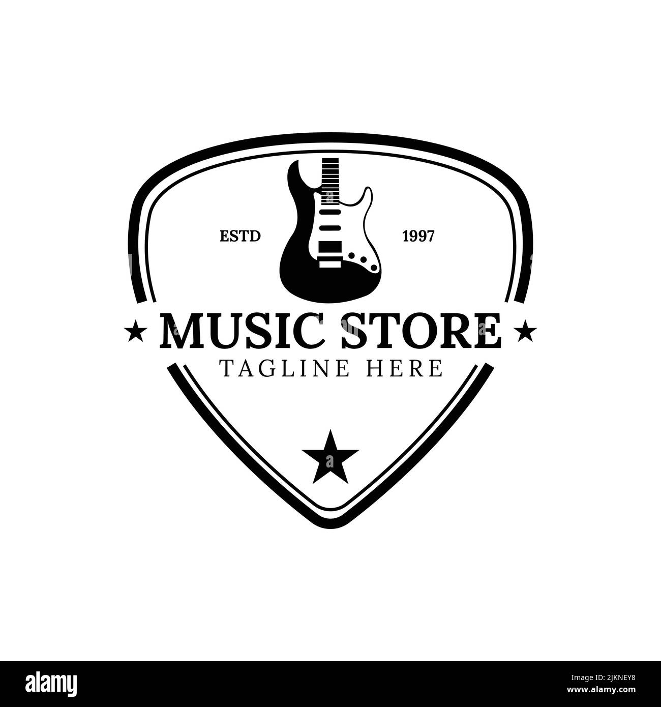 Un concept de logo de magasin de musique isolé sur fond blanc Illustration de Vecteur