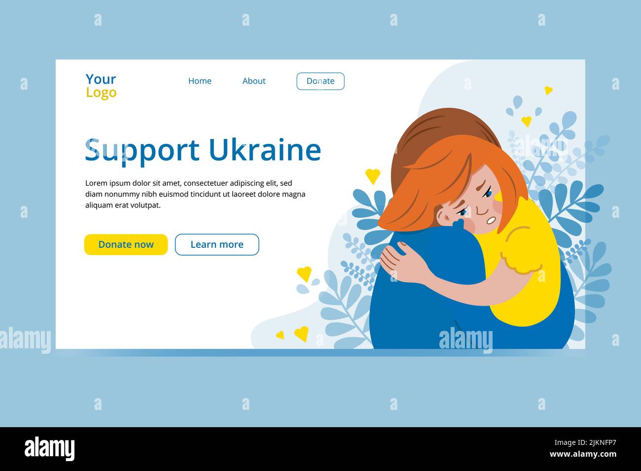 Support Ukraine concept web. Femme embrassant un enfant Illustration de Vecteur