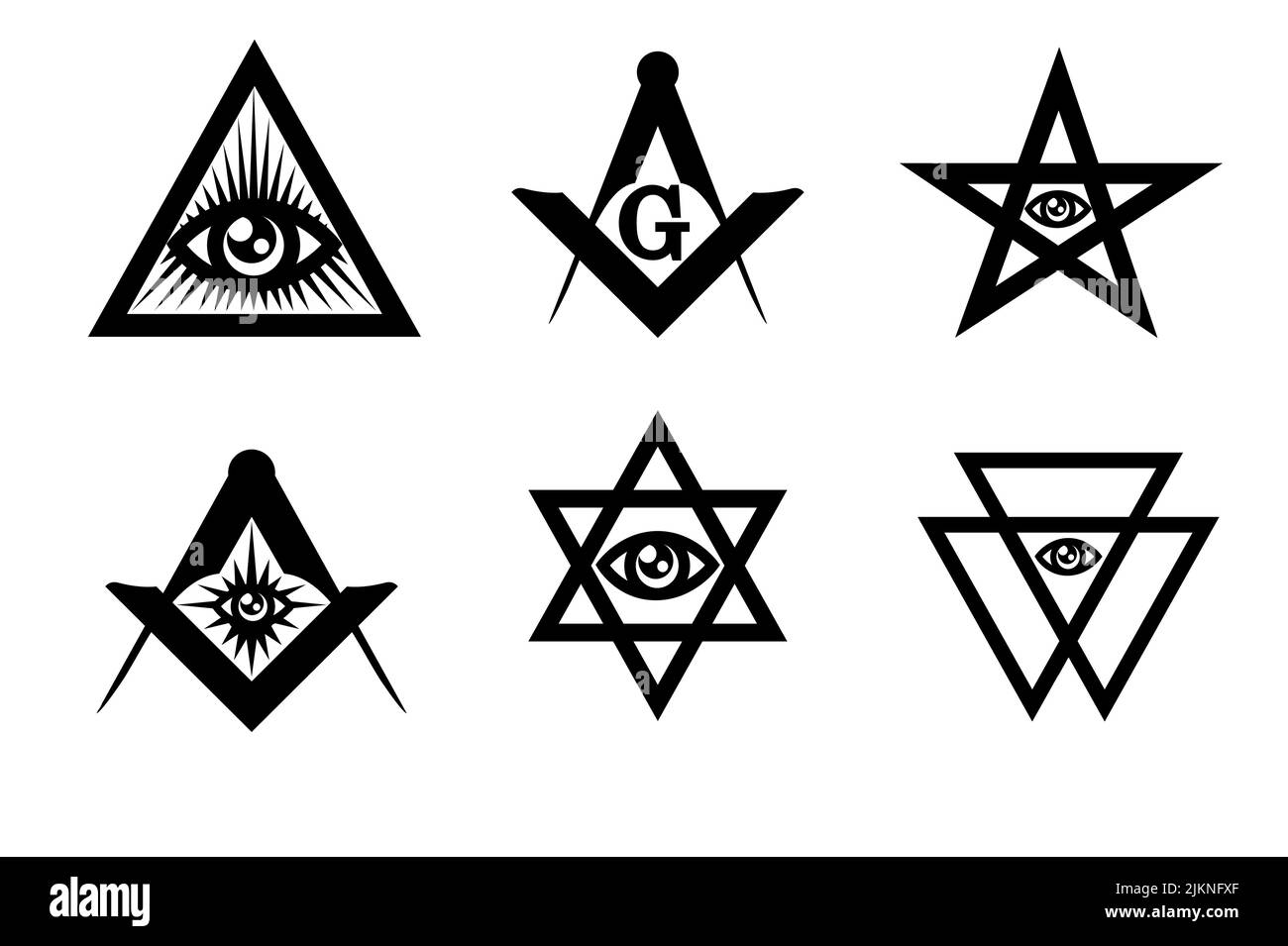 Définir le symbole maçonnique. Icônes vectorielles noires plates. Illustration de Vecteur