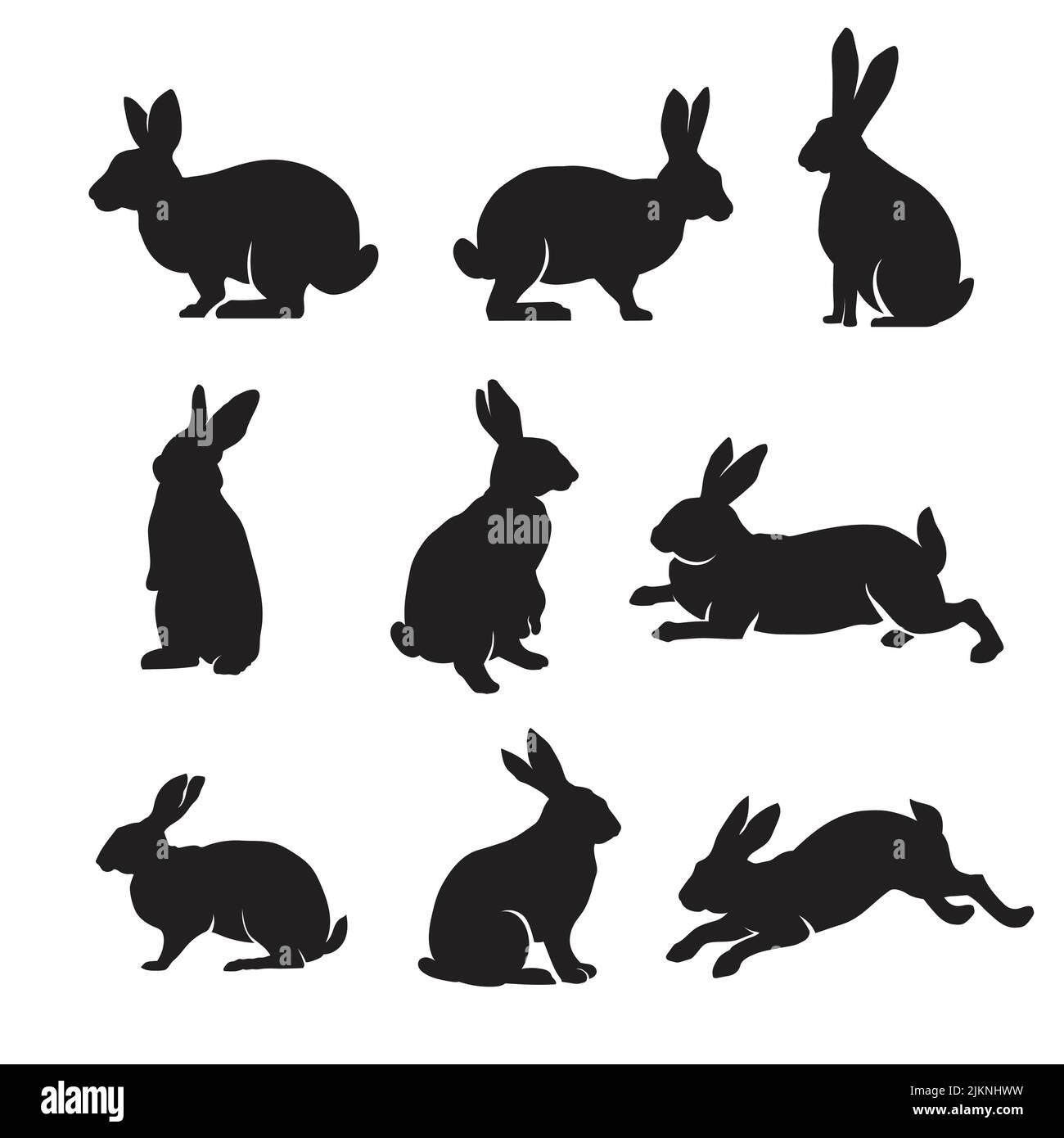 De belles silhouettes de lapins isolées sur fond blanc Illustration de Vecteur