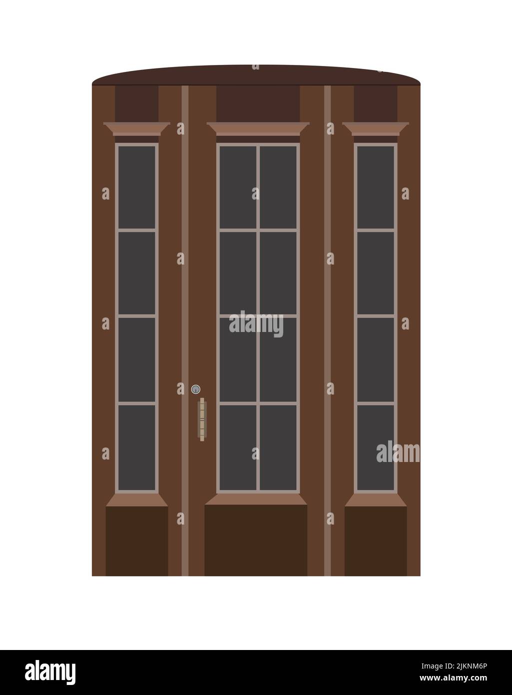 Portail d'entrée en bois marron avec fenêtres en verre. Entrée de porte avant, style européen. Illustration vectorielle. Illustration de Vecteur