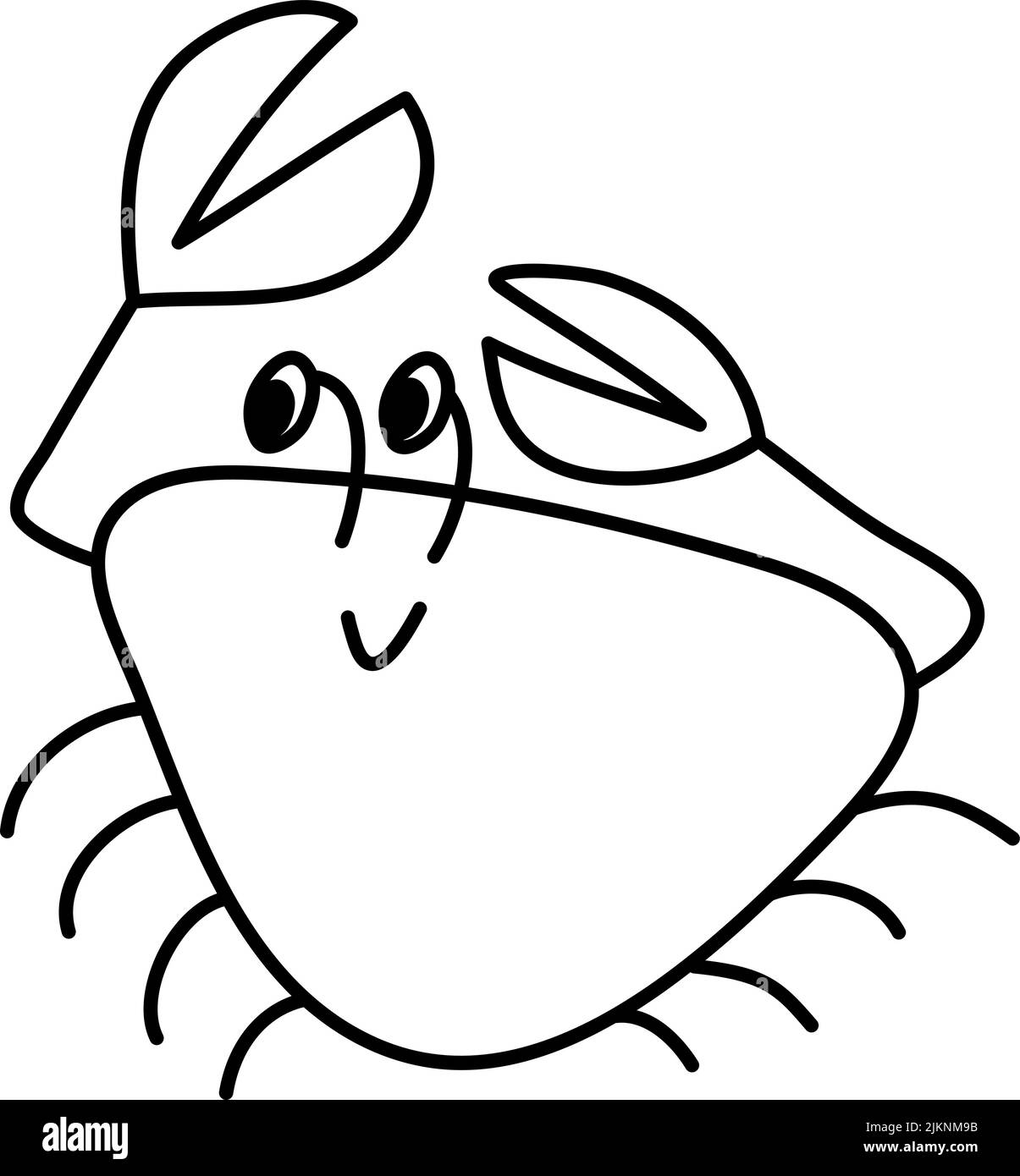 Joli crabe vectoriel avec les yeux et le sourire. Livre de coloriage pour les enfants avec des créatures marines. Illustration en style doodle isolée sur fond blanc Illustration de Vecteur
