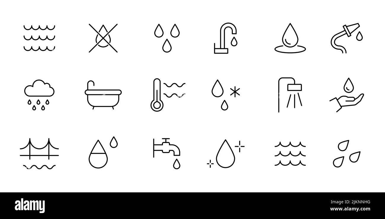 Icône de ligne de dépôt d'eau définie. Pictogramme mer, océan, douche. Icône d'eau à trait fin de contour modifiable. Illustration vectorielle Illustration de Vecteur