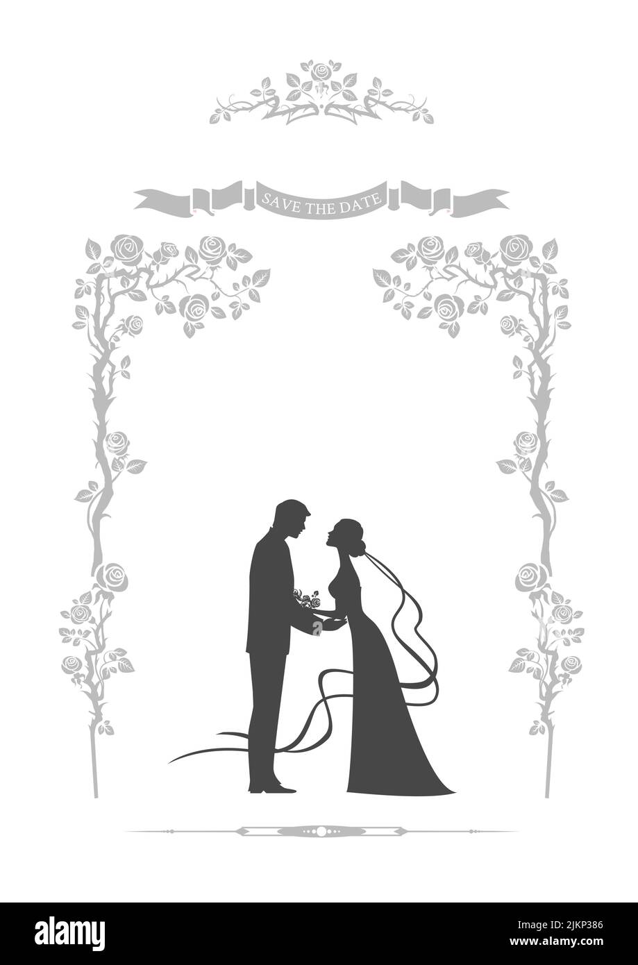 mariée et marié dans un cadre floral. Illustration de Vecteur