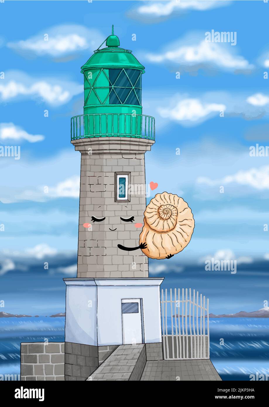 Phare avec coquillages enfants vecteur bande dessinée Illustration de Vecteur