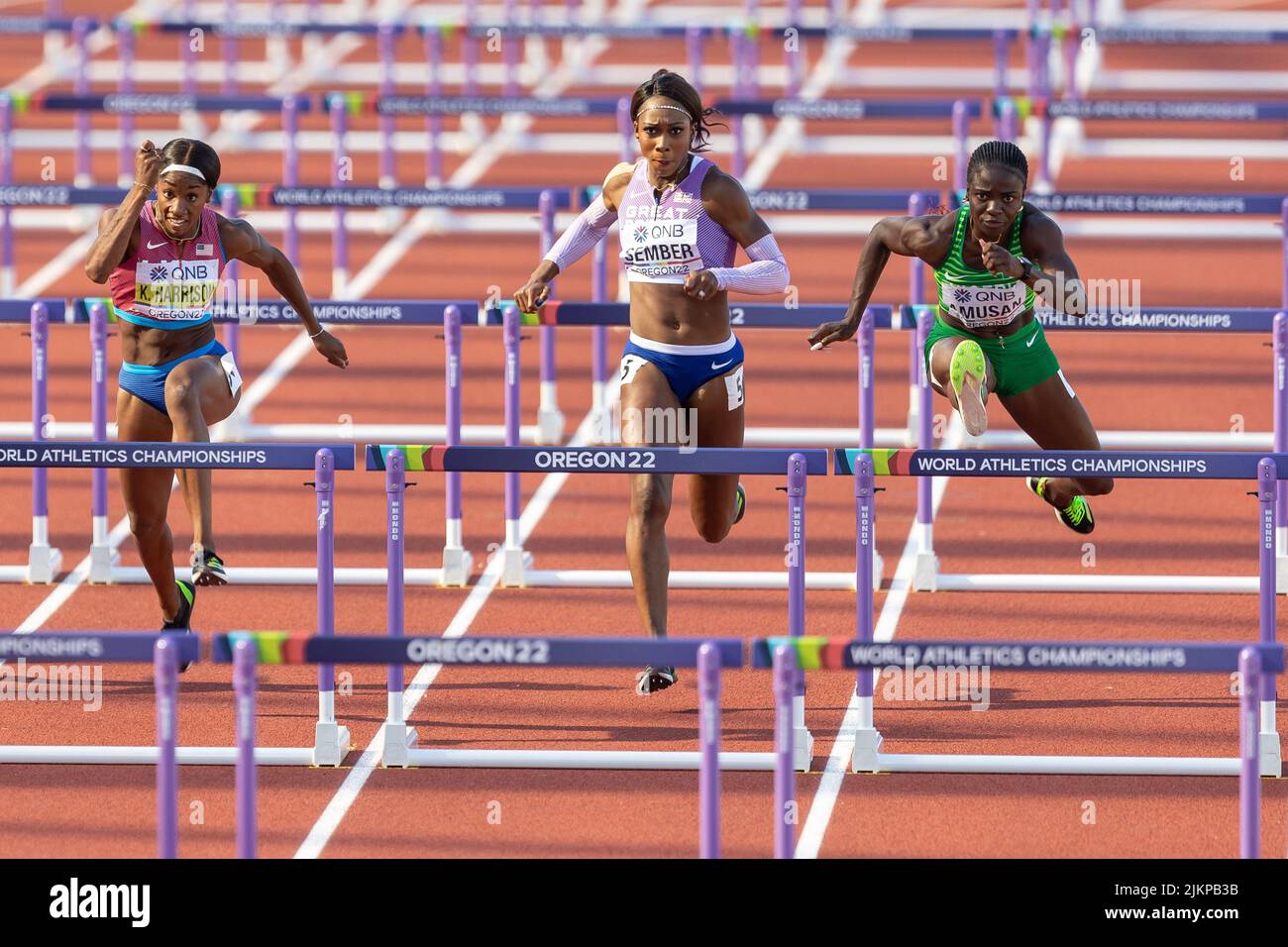 Kendra Harrison (États-Unis) est le meilleur 12,27 de la saison, car Tobi Amusan (NGR) enregistre un record mondial de 12,12 dans la demi-finale de 100 mètres d'obstacles pendant l'af Banque D'Images