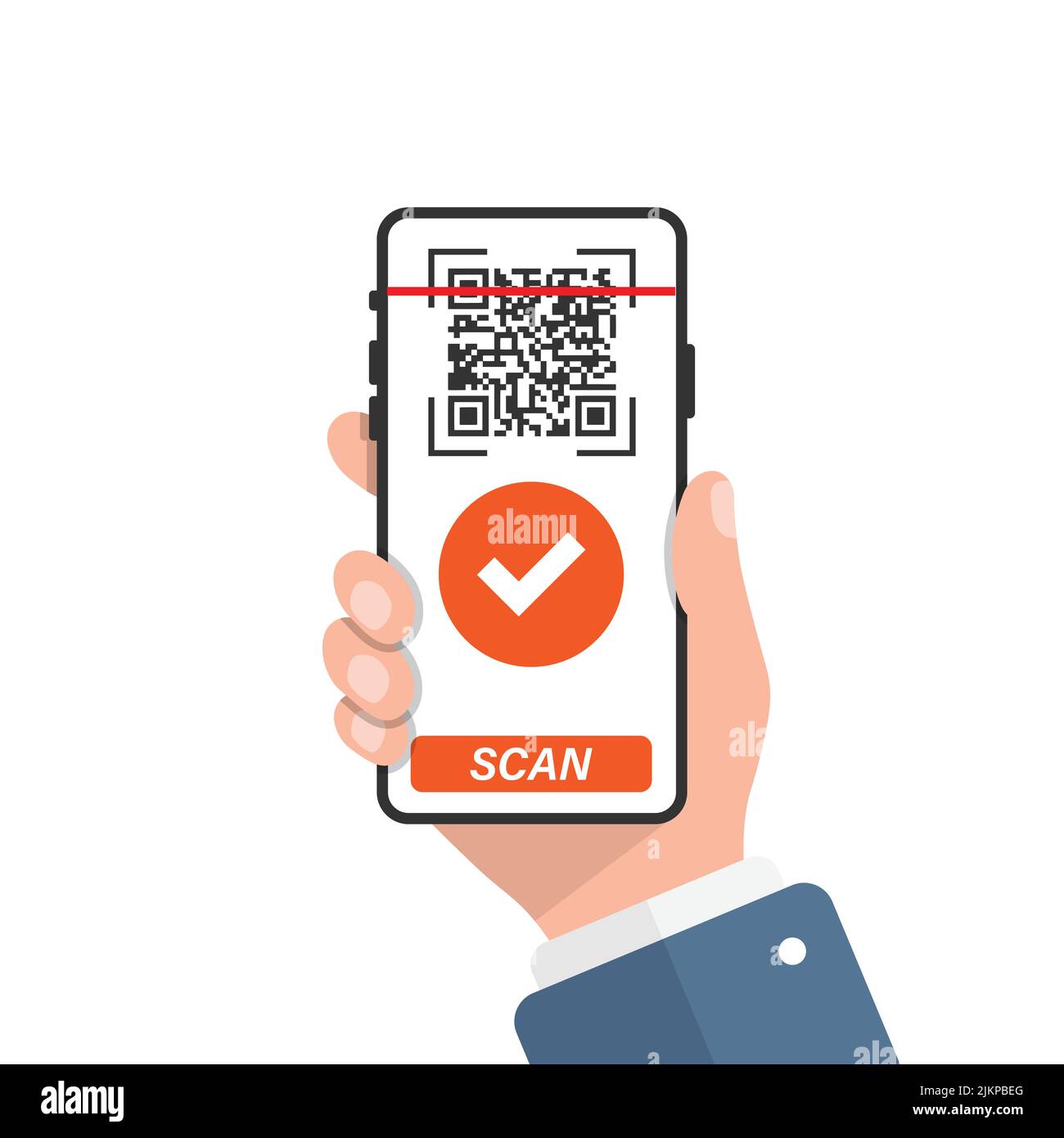 Illustration de lecture de code QR de style plat. Illustration du vecteur de balayage du téléphone mobile sur un arrière-plan isolé. Lecteur de code-barres à la main signe de l'entreprise concep Illustration de Vecteur