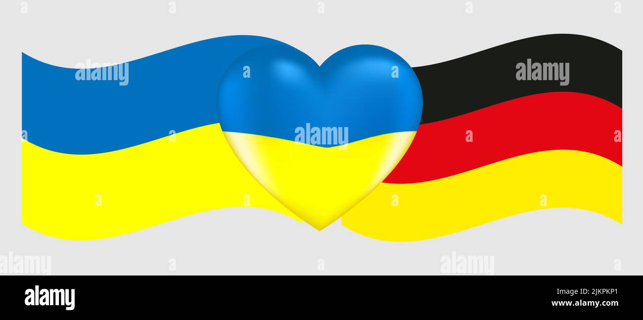 Vecteur dessin volume coeur aux couleurs du drapeau ukrainien et drapeaux du drapeau ukrainien et de l'Allemagne Illustration de Vecteur