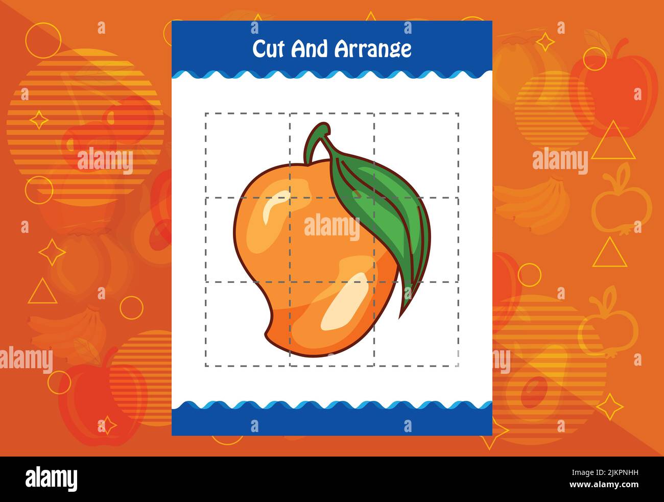 Coupez et disposez avec une feuille de travail pour les fruits pour les enfants. Jeu éducatif pour les enfants Illustration de Vecteur