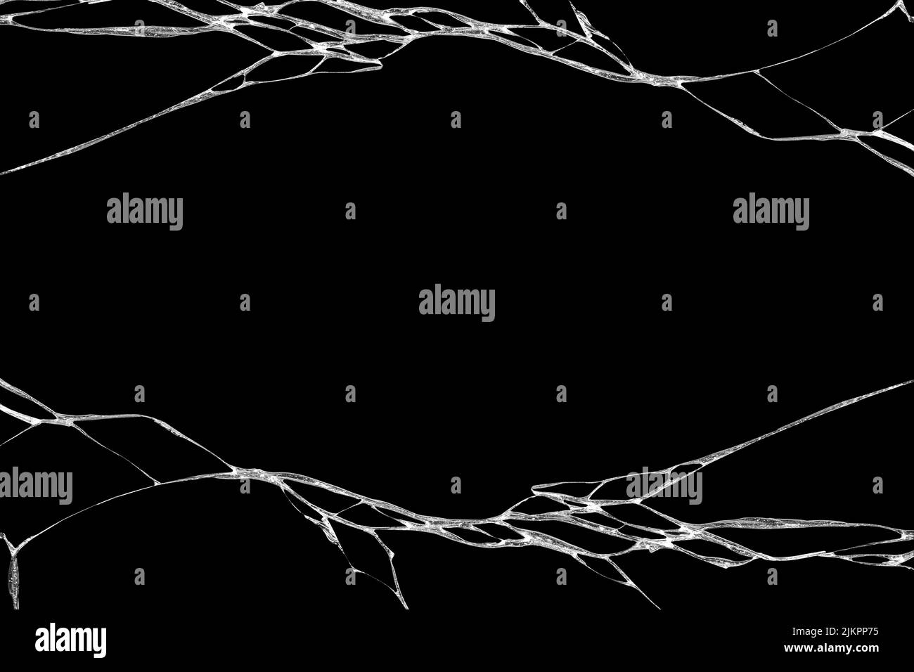 Art de rides et des fissures de verre causés par smashing et relevant les bosses. isolé sur fond noir Banque D'Images