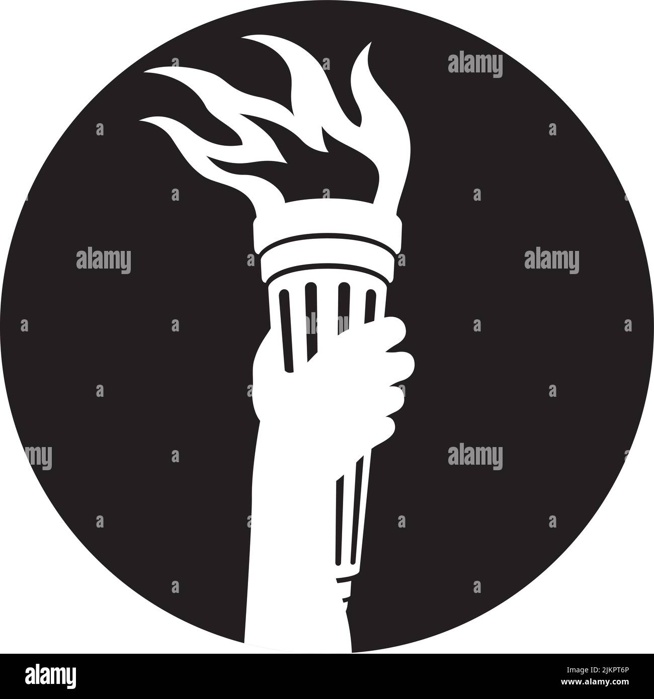 Badge ou icône de bras tenant une torche à brûler illustration vectorielle d'un bras de personnes tenant une torche à flamboyante haut pour symboliser l'illumination, la liberté et k Illustration de Vecteur