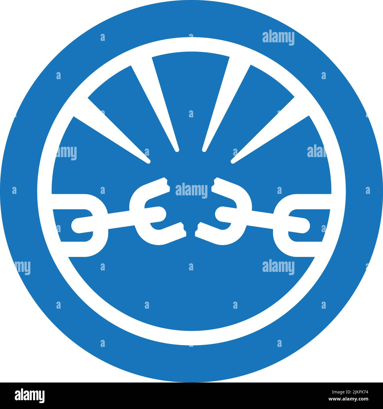 Badge ou icône vectoriel montrant une rupture de chaîne. Icône circulaire avec illustration de la chaîne dont l'un des maillons se brise et se sépare. Illustration de Vecteur