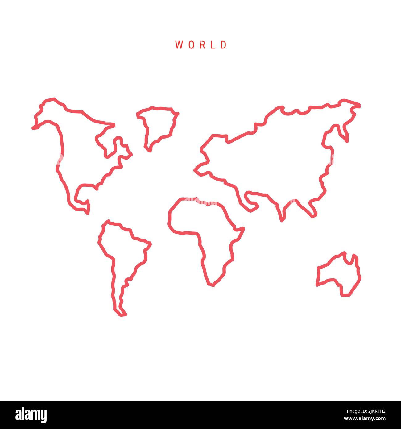 Carte de contour modifiable dans le monde. Terre continents frontière rouge. Nom du pays. Régler l'épaisseur de ligne. Changez de couleur. Illustration vectorielle. Illustration de Vecteur
