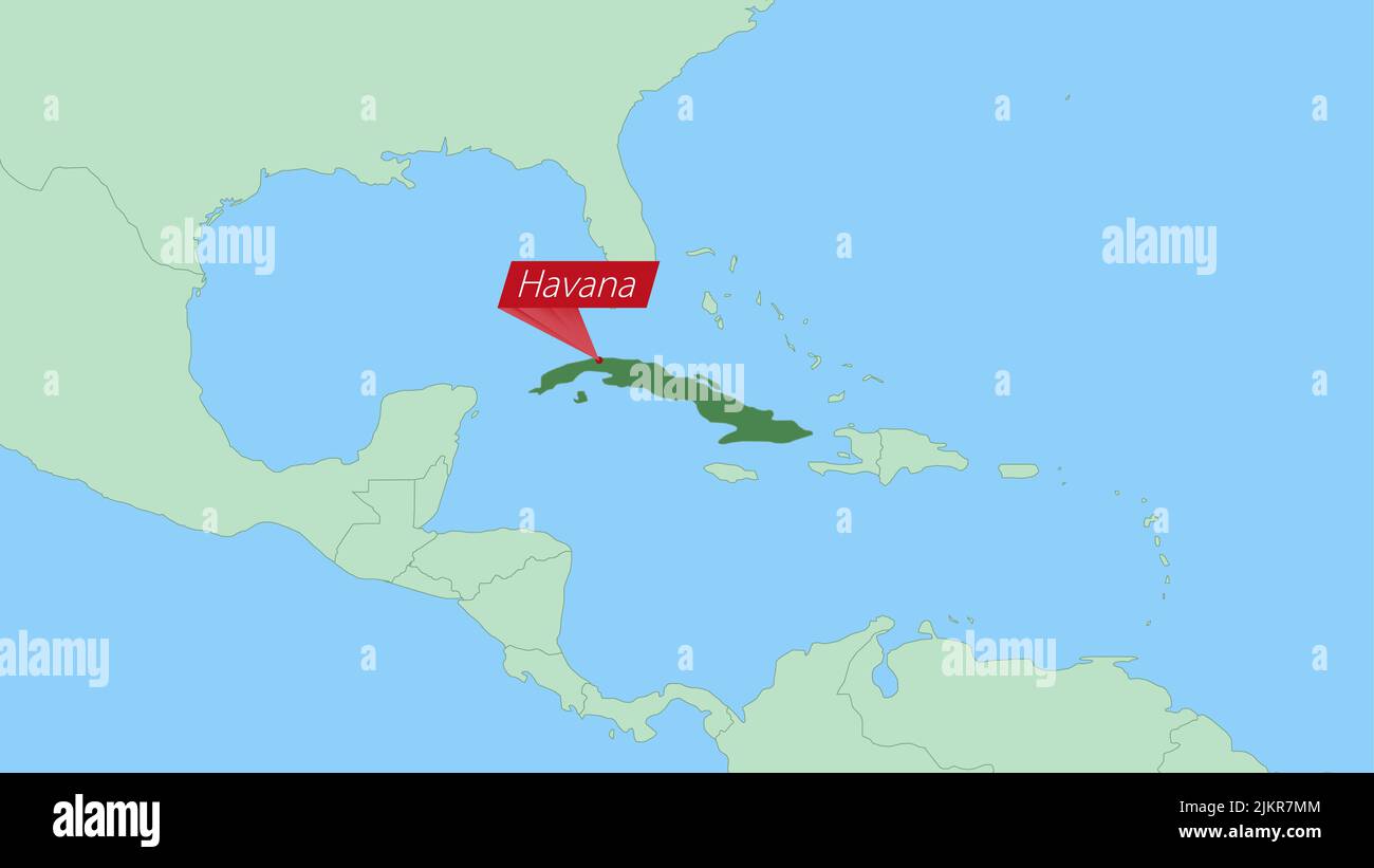 Carte de Cuba avec PIN de la capitale du pays. Cuba carte avec les pays  voisins en vert Image Vectorielle Stock - Alamy
