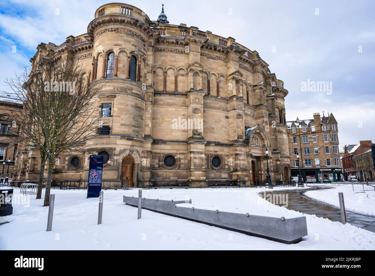 University of Edinburgh McEwan Hall dans la neige sur Bisto Square, Southside, Édimbourg, Écosse, Royaume-Uni Banque D'Images