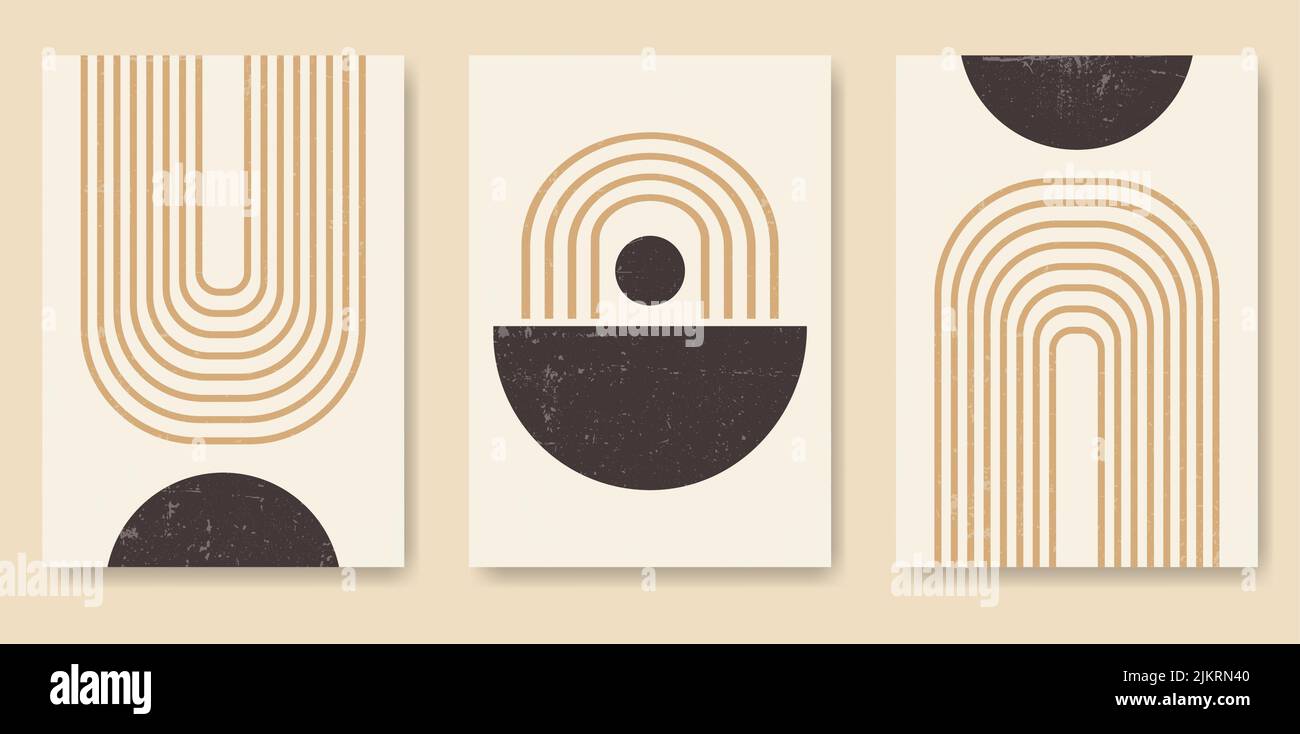 Ensemble d'affiches de conception géométrique minimaliste, modèle avec formes Illustration de Vecteur