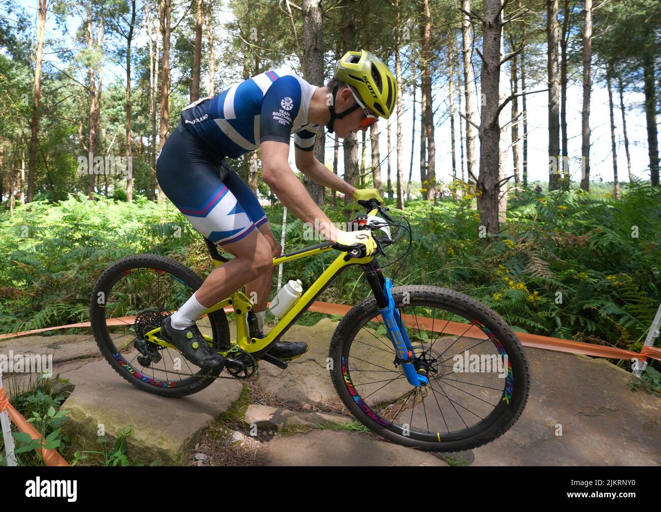 Charlie Aldridge, en Écosse, lors de la finale masculine de cross-country à Cannock Chase, le sixième jour des Jeux du Commonwealth de 2022. Date de la photo: Mercredi 3 août 2022. Banque D'Images