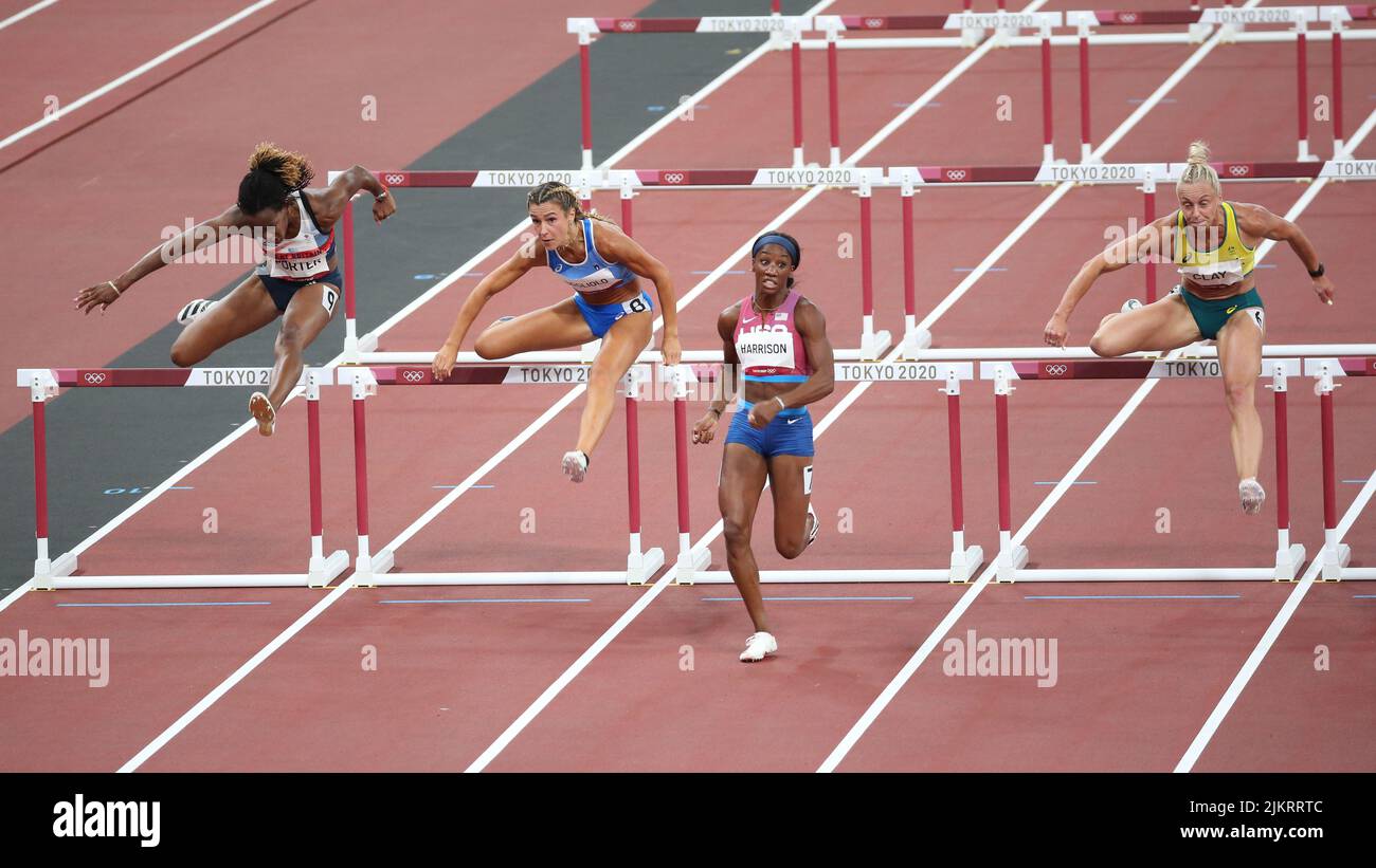 01 août 2021 - Tokyo, Japon : Tiffany porter de Grande-Bretagne, Luminosa Bogliolo d'Italie, Kendra Harrison des États-Unis et Liz Clay d'Australie Banque D'Images