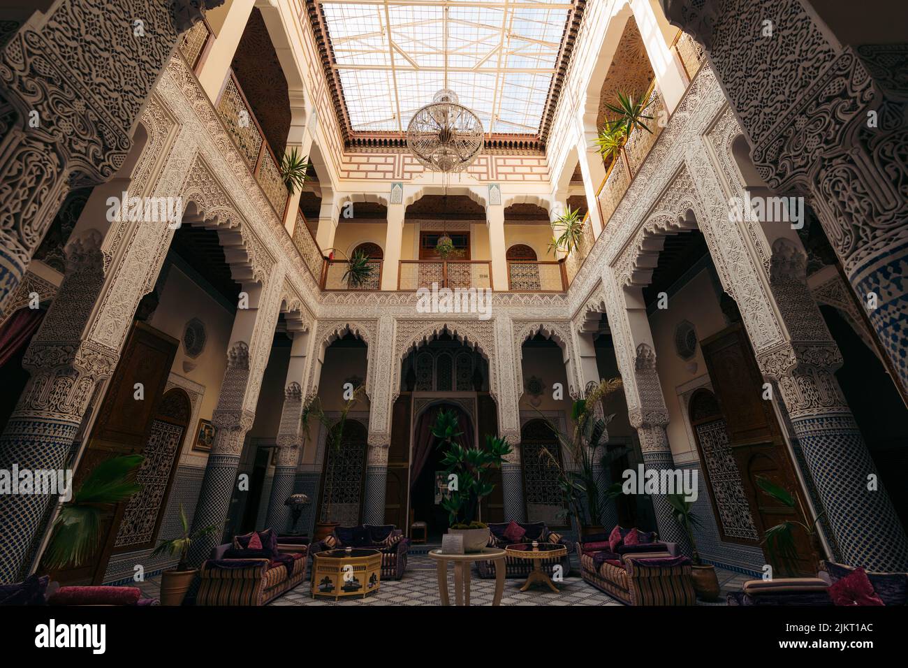 Intérieur d'un Riad à Fes, Maroc Banque D'Images