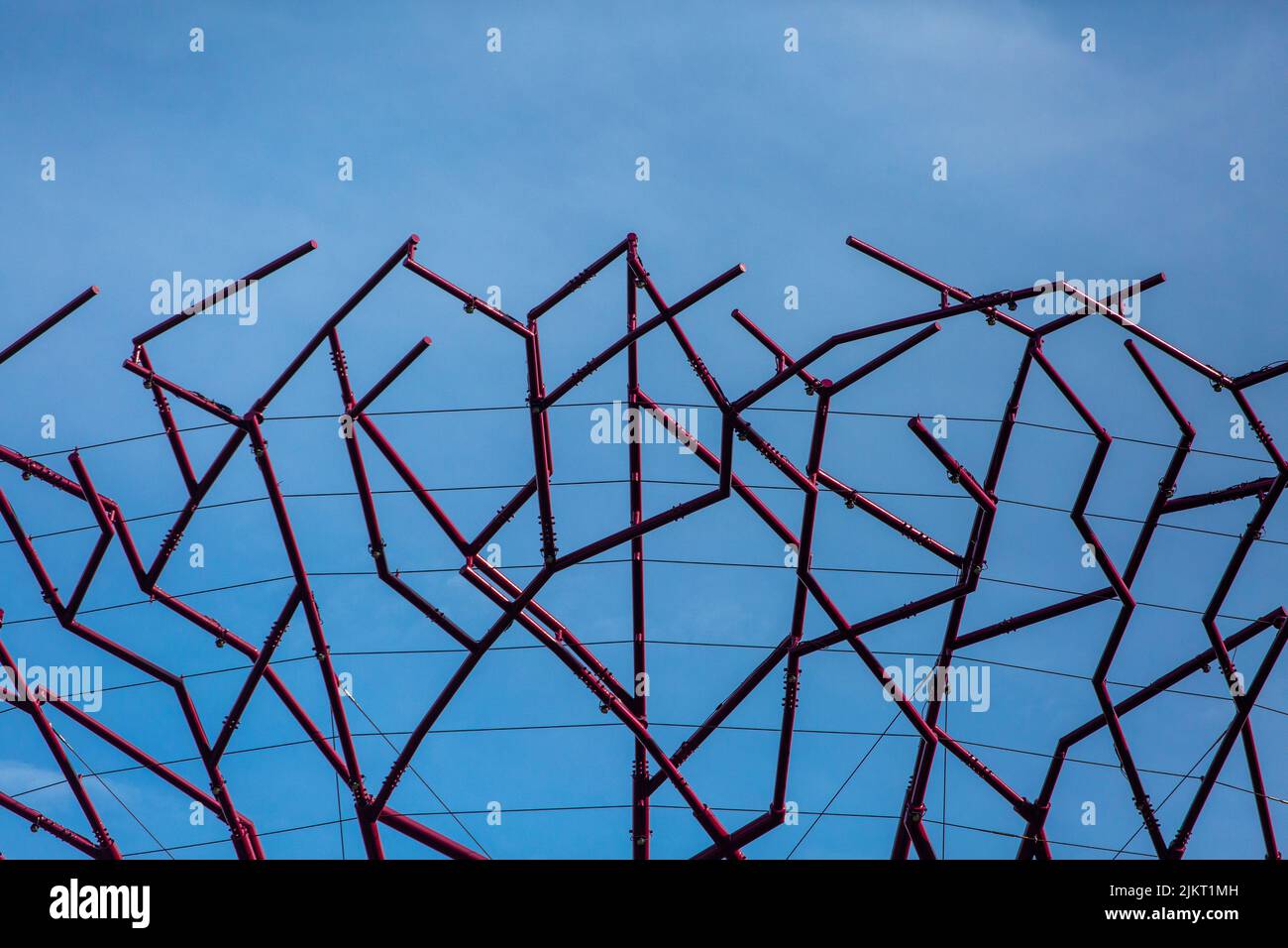 Vue rapprochée de la conception architecturale de Supertree Grove contre le ciel bleu. Singapour. Banque D'Images