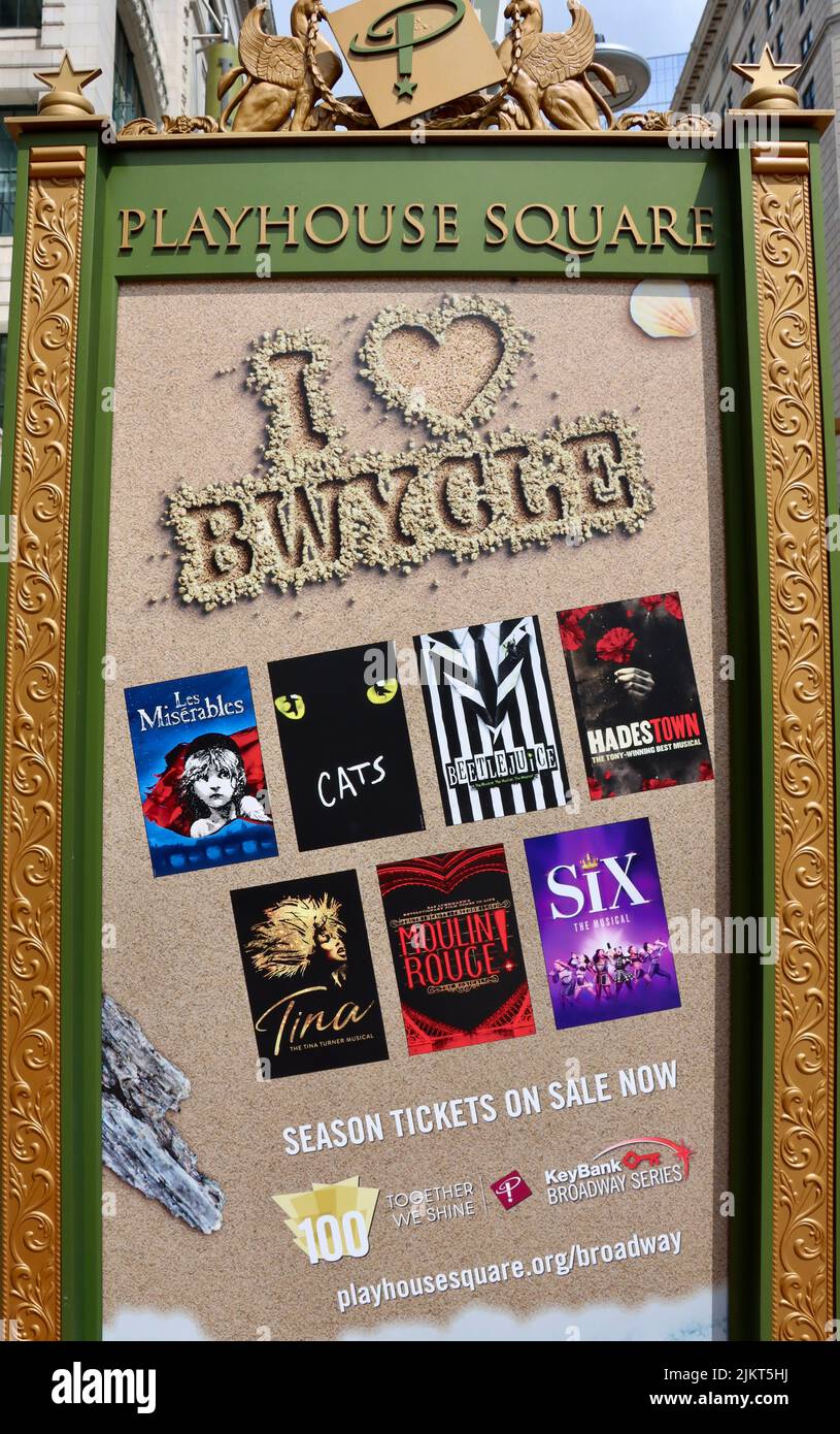 Panneau Playhouse Square au quartier des théâtres dans le centre-ville de Cleveland, Ohio Banque D'Images
