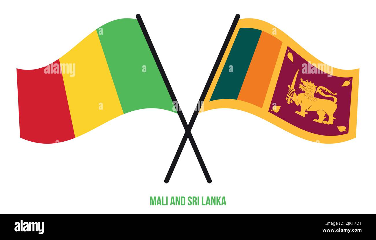 Mali et Sri Lanka drapeaux croisés et ondulant le style plat. Proportion officielle. Corriger les couleurs. Illustration de Vecteur