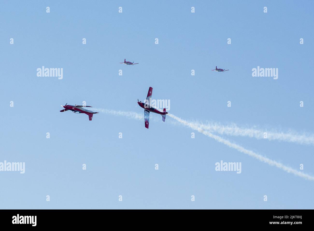 Journées de l'OTAN, Ostrava, République tchèque. 22 septembre 2019: Équipe d'exposition d'avions de la Force aérienne suisse PC7 en formation aux journées de l'OTAN, Leoš Janáček Banque D'Images