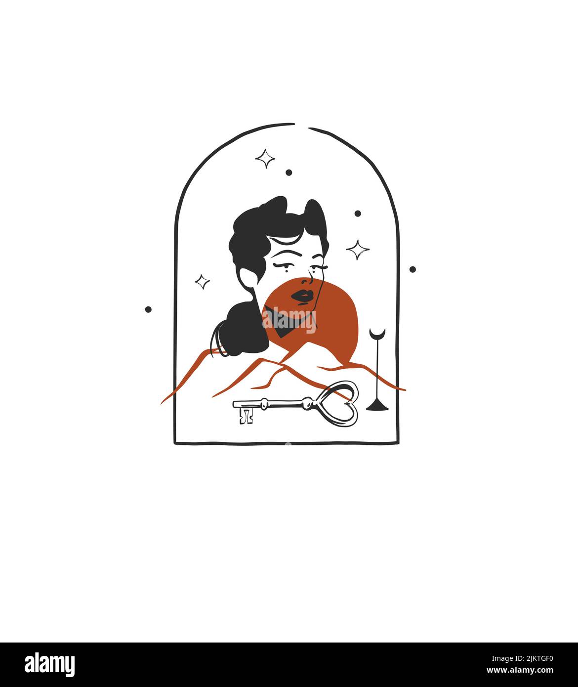 Dessin à la main vecteur graphique clipart illustration boho cowgirl en chapeau portrait.Western concept de conception féminine.Bohème sauvage ouest art contemporain Illustration de Vecteur