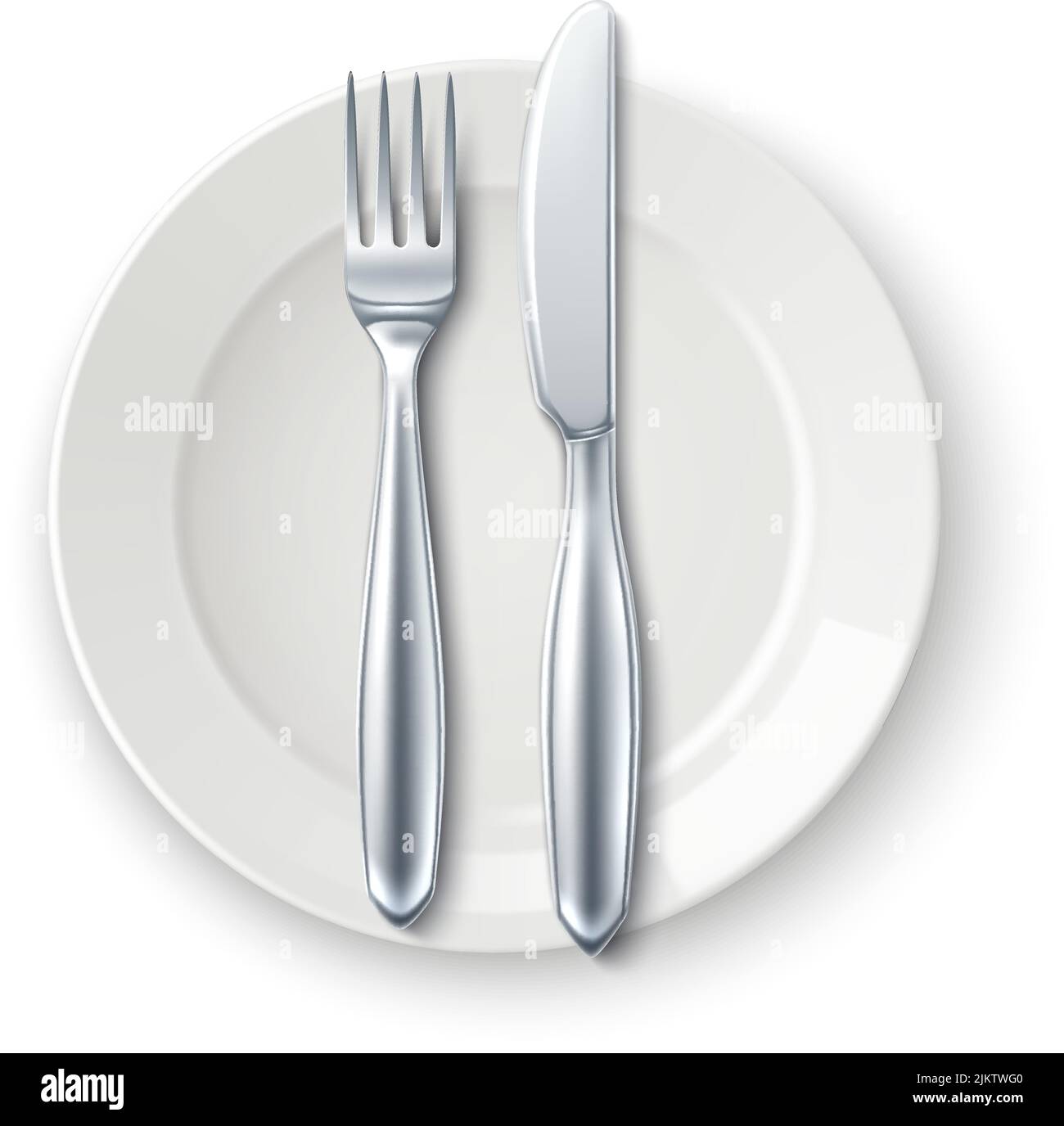 Couverts réalistes sur l'assiette. Signal du serveur de repas terminé Image  Vectorielle Stock - Alamy