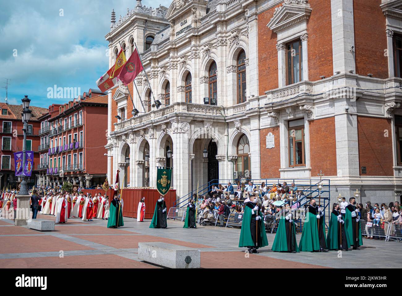 Semana santa, procesión del domingo de ramos frente al ayuntamiento de Valladolid Banque D'Images