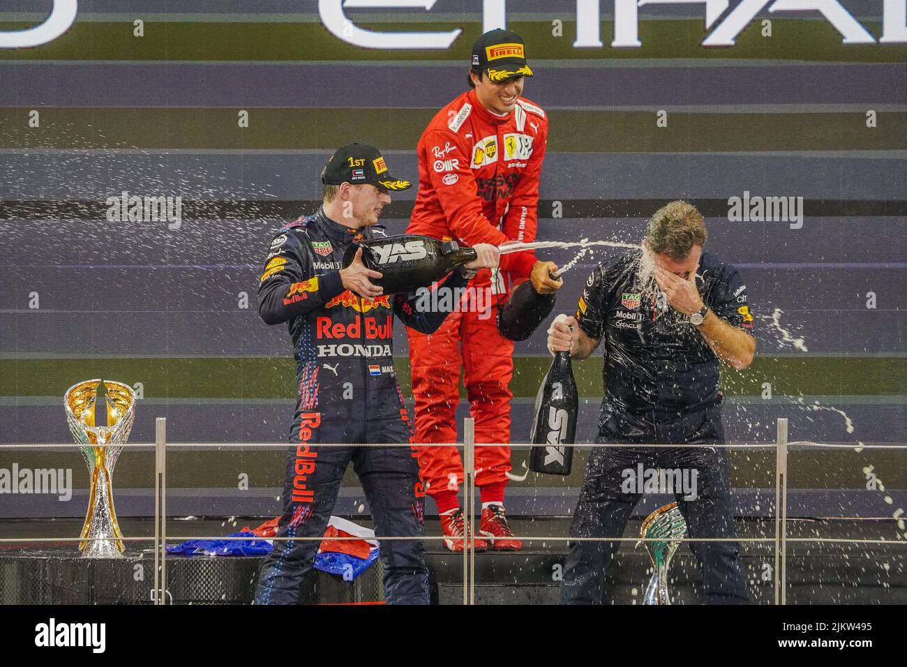 Le célèbre Grand Prix de Formule 1 Max Verstappen, finale d'Abu Dhabi 2021, Émirats arabes Unis Banque D'Images